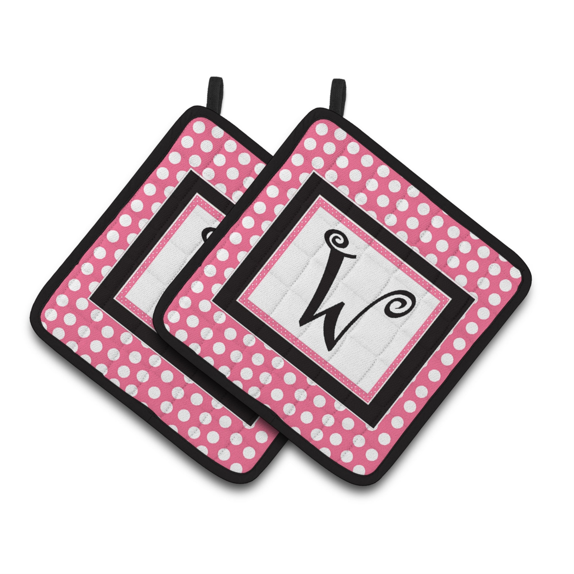 'Caroline'S Treasures Letter W Monogram - Pink Black Polka Dots Pair Of Pot Holders Cj1001-Wpthd, 7.5Hx7.5W, Multicolor''