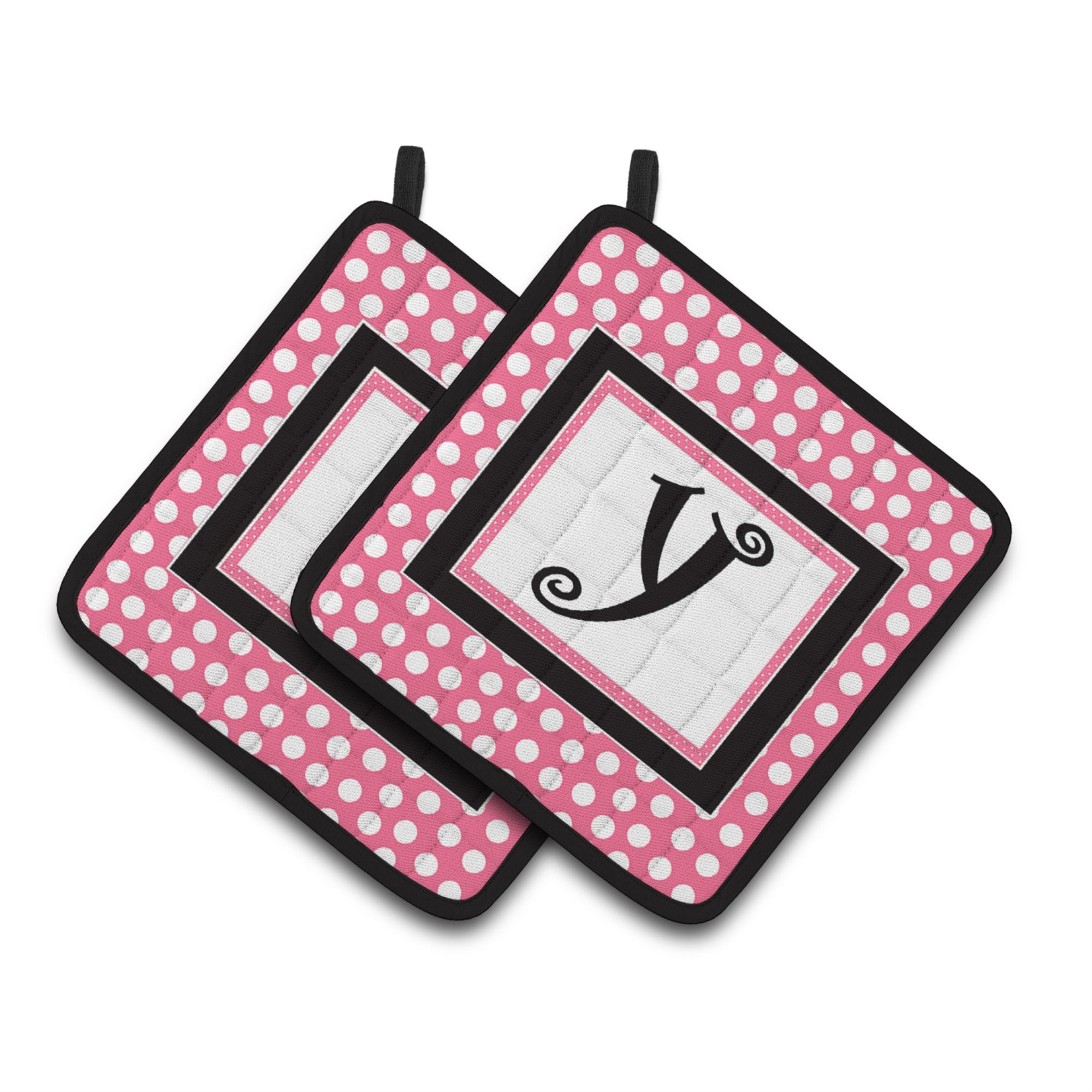 'Caroline'S Treasures Letter Y Monogram - Pink Black Polka Dots Pair Of Pot Holders Cj1001-Ypthd, 7.5Hx7.5W, Multicolor''
