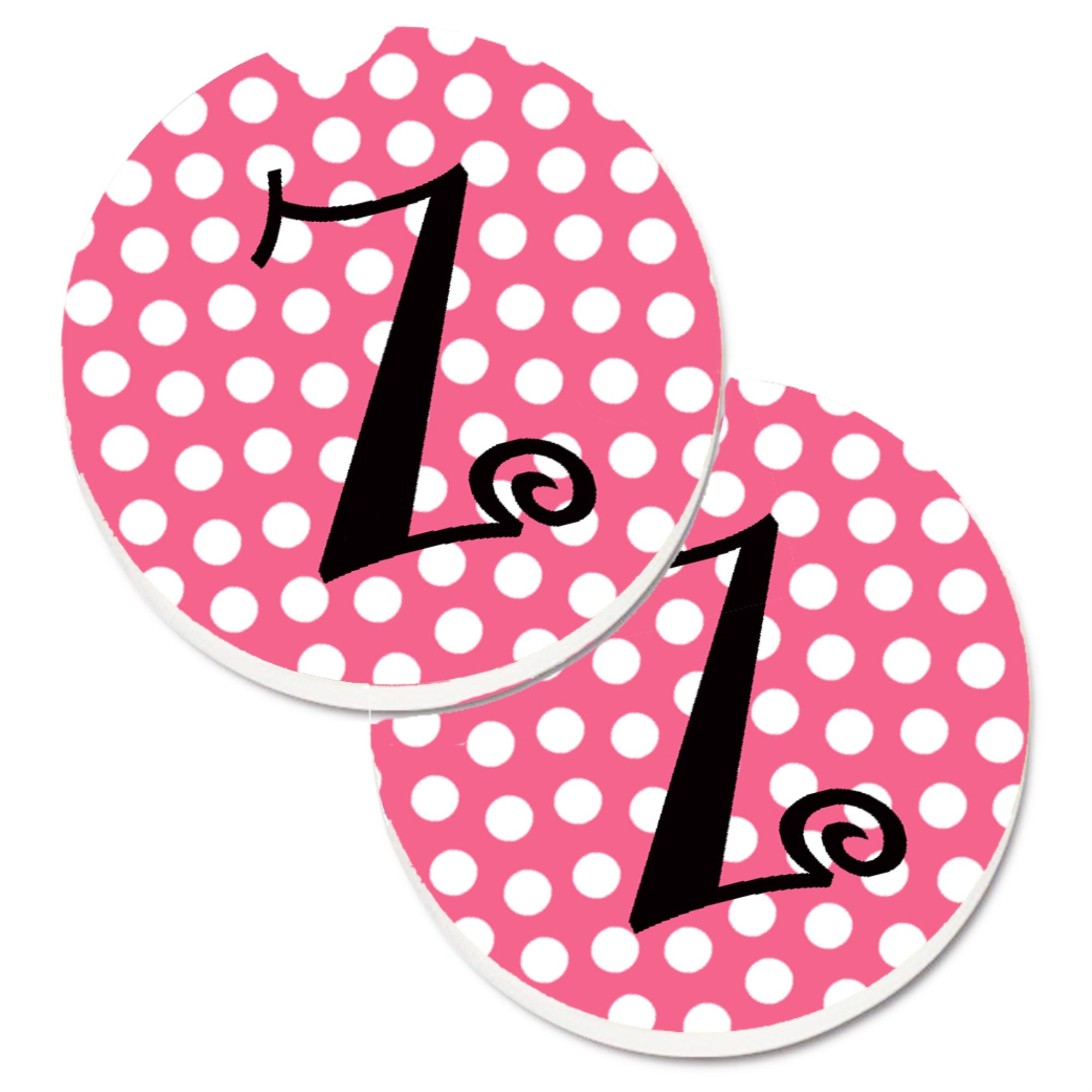 'Caroline'S Treasures Letter Z Monogram - Pink Black Polka Dots Set Of 2 Cup Holder Car Coasters Cj1001-Zcarc, 2.56, Multicolor