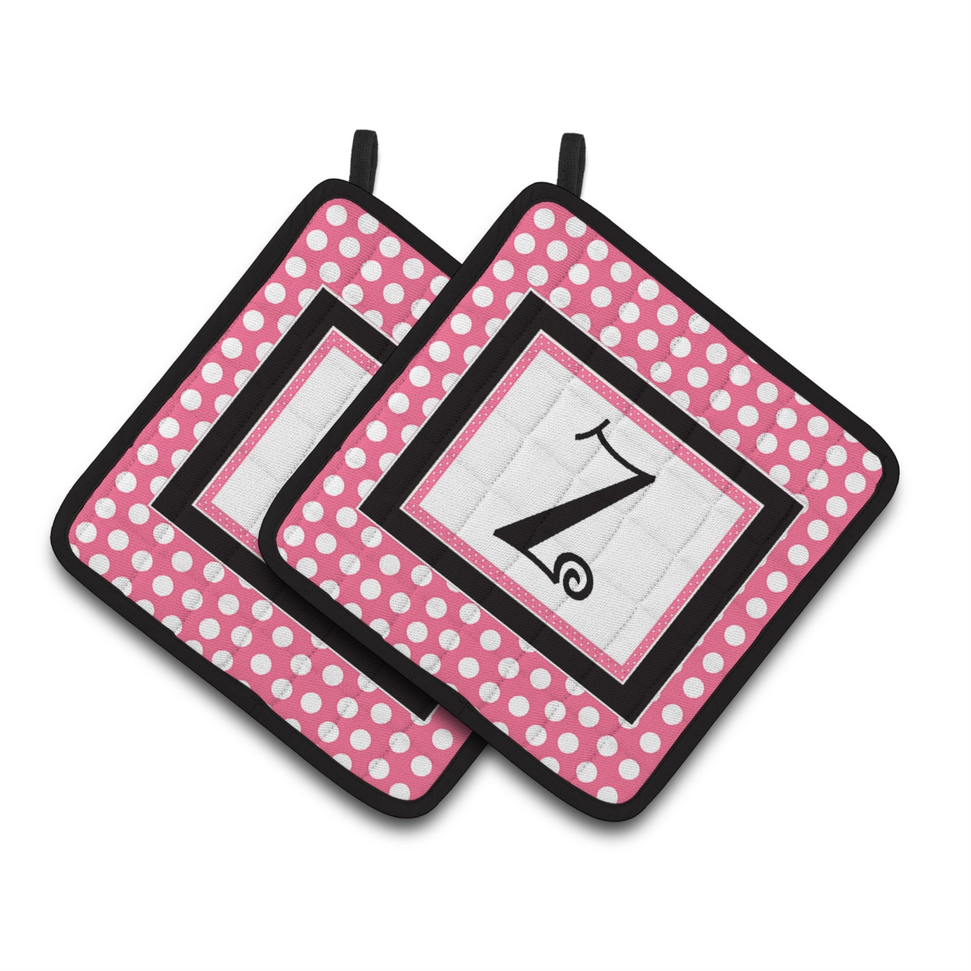 'Caroline'S Treasures Letter Z Monogram - Pink Black Polka Dots Pair Of Pot Holders Cj1001-Zpthd, 7.5Hx7.5W, Multicolor''