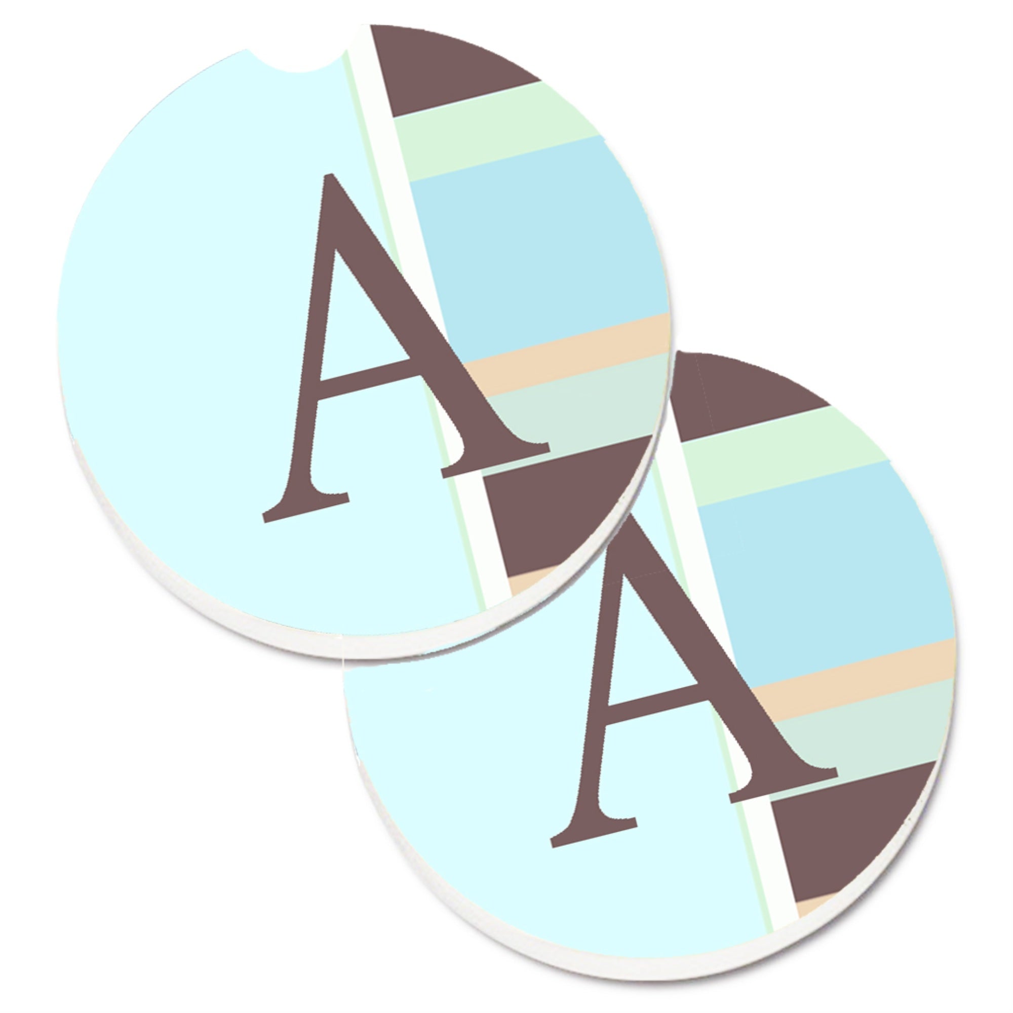 'Caroline'S Treasures Letter A Monogram - Blue Stripes Set Of 2 Cup Holder Car Coasters Cj1003-Acarc, 2.56, Multicolor''