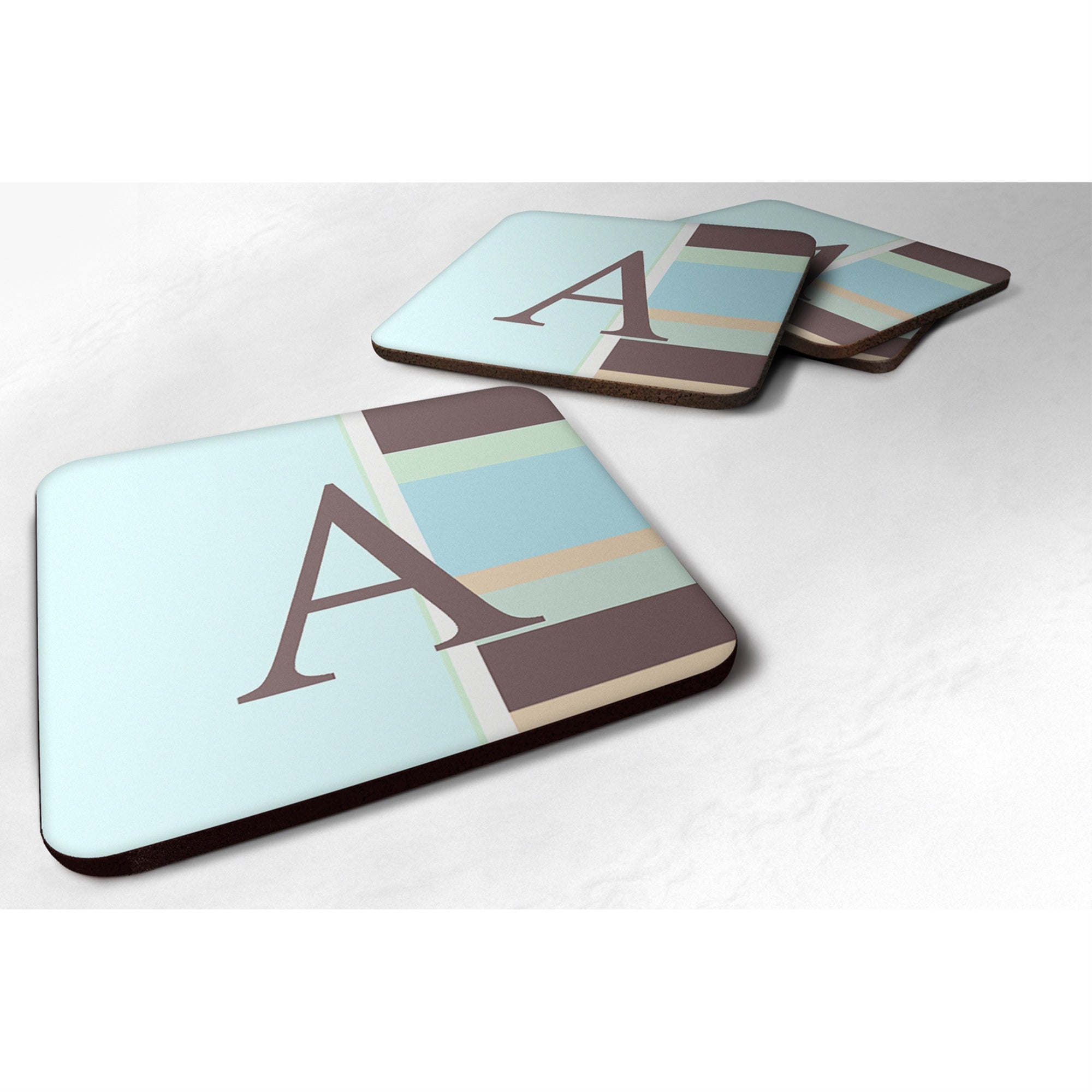 'Caroline'S Treasures Cj1003-Afc Monogram-Blue Stripes Foam Coasters (Set Of 4), Initial Letter A, 3.5'''' H X 3.5'''' W, Multi