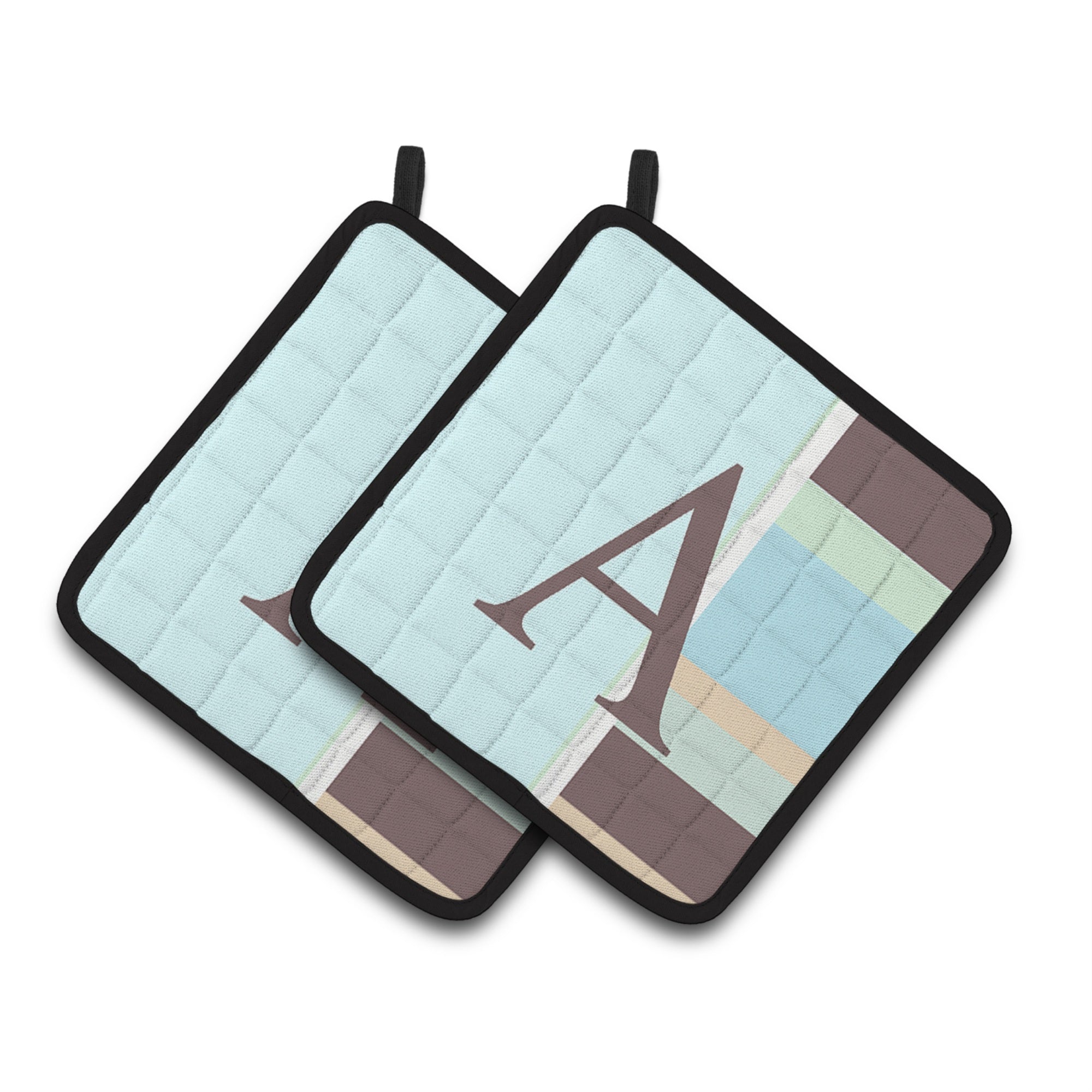 'Caroline'S Treasures Letter A Monogram - Blue Stripes Pair Of Pot Holders Cj1003-Apthd, 7.5Hx7.5W, Multicolor''