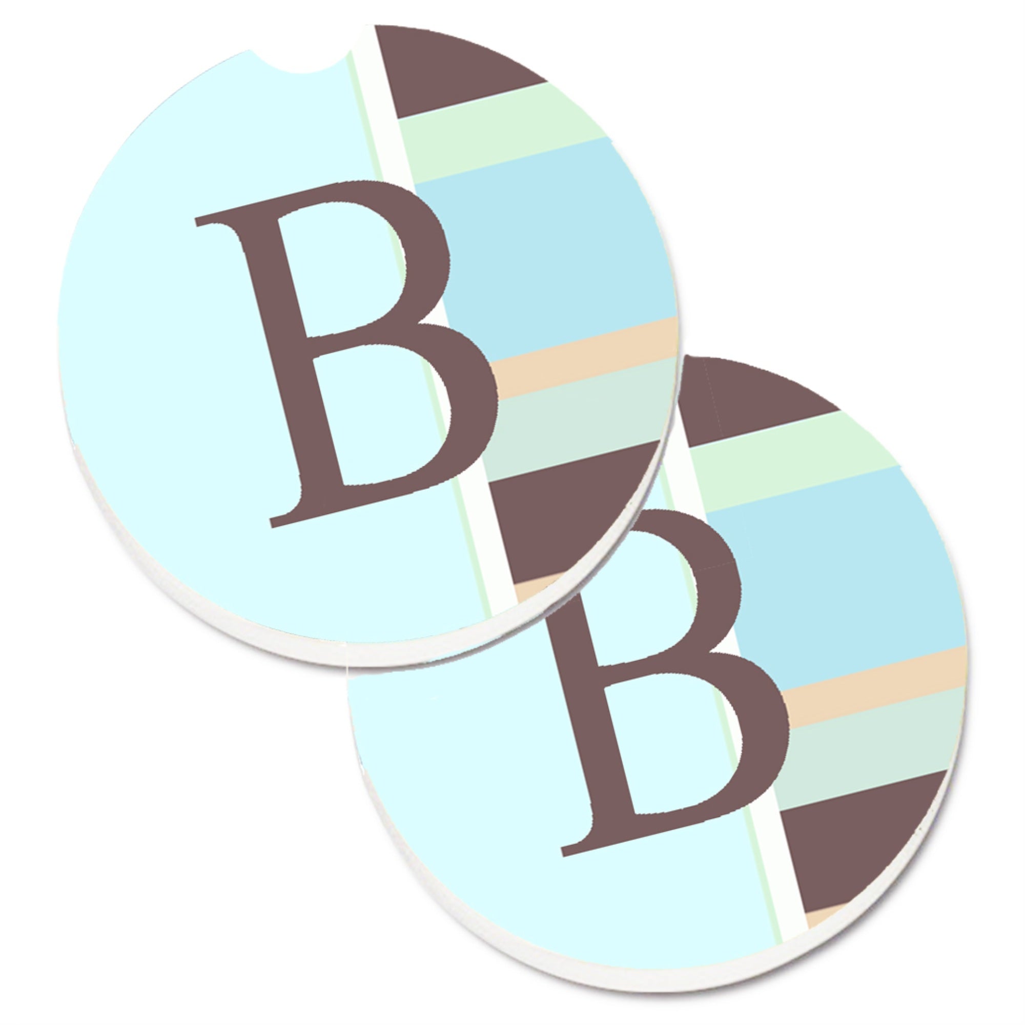 'Caroline'S Treasures Letter B Initial Monogram - Blue Stripes Set Of 2 Cup Holder Car Coasters Cj1003-Bcarc, 2.56, Multicolor'