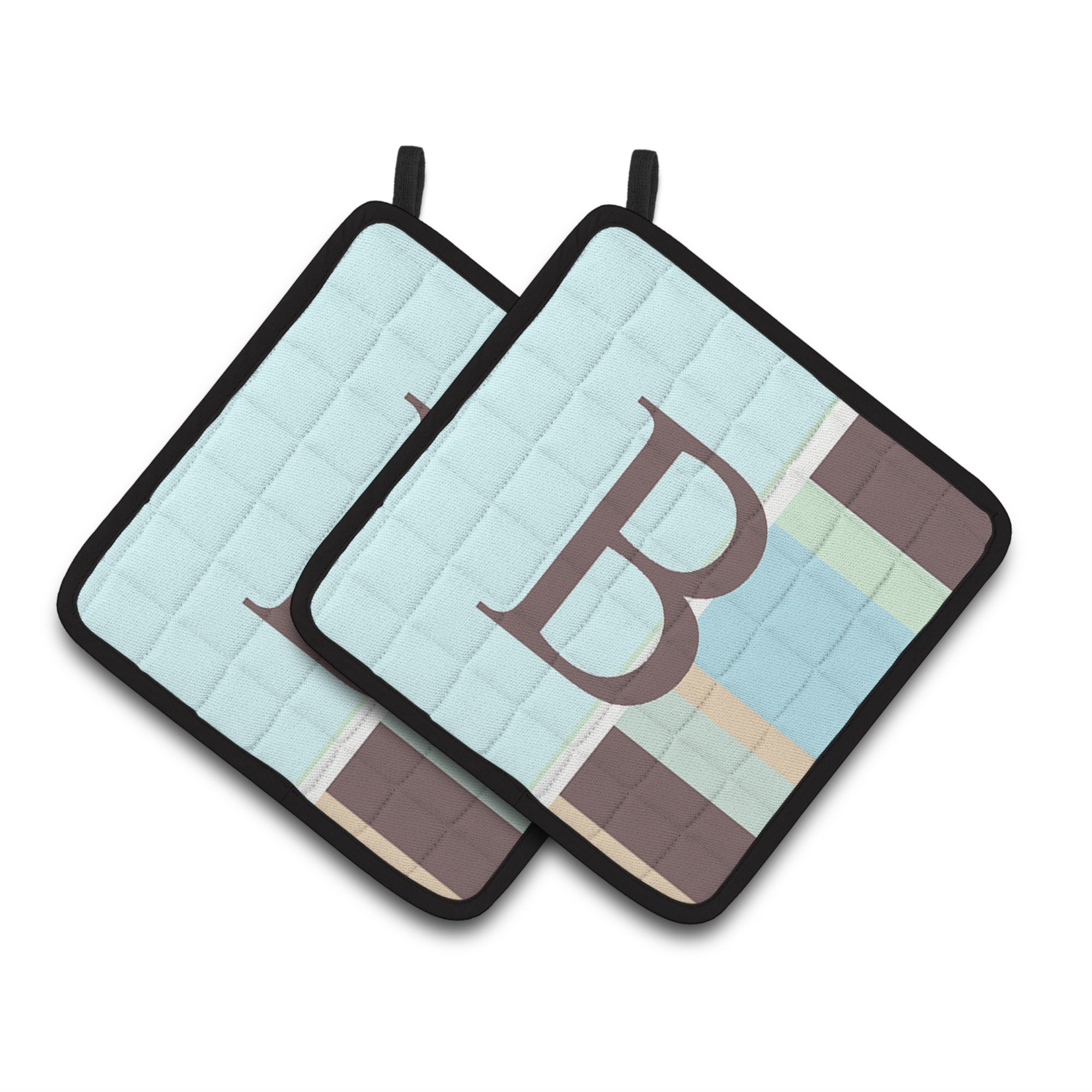 'Caroline'S Treasures Letter B Initial Monogram - Blue Stripes Pair Of Pot Holders Cj1003-Bpthd, 7.5Hx7.5W, Multicolor''