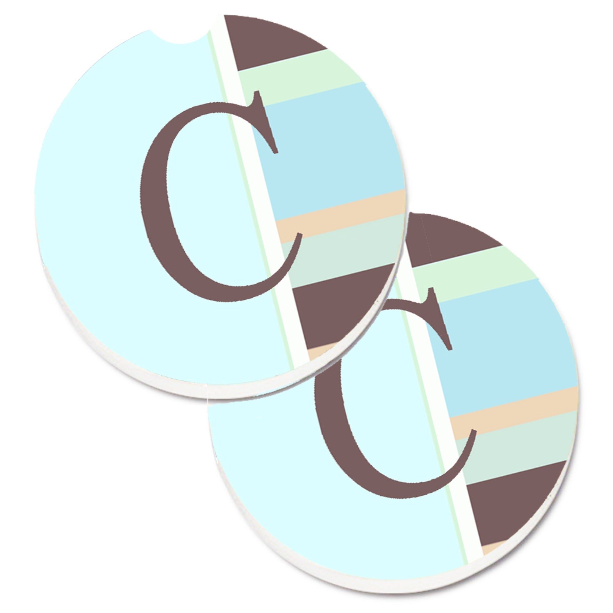 'Caroline'S Treasures Letter C Initial Monogram - Blue Stripes Set Of 2 Cup Holder Car Coasters Cj1003-Ccarc, 2.56, Multicolor'