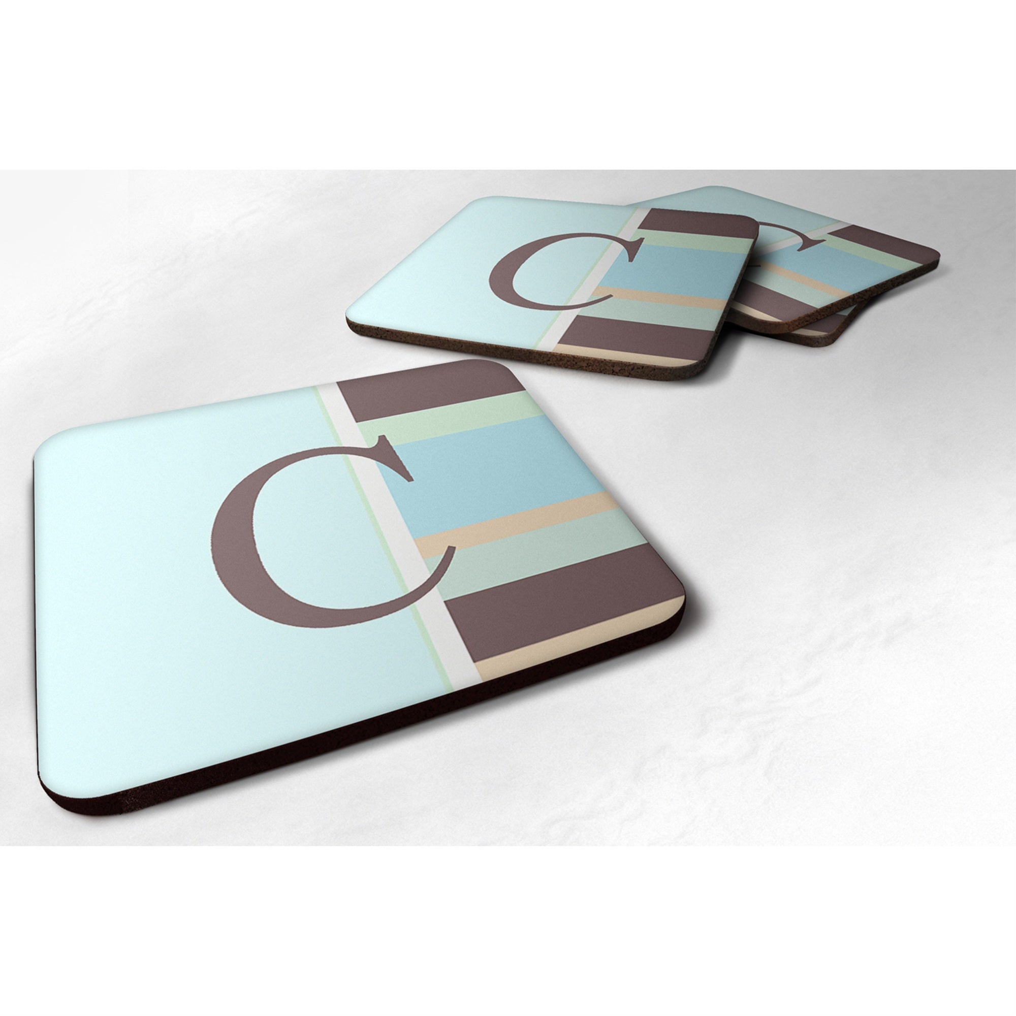 'Caroline'S Treasures Cj1003-Cfc Monogram-Blue Stripes Foam Coasters (Set Of 4), Initial Letter C, 3.5'''' H X 3.5'''' W, Multi