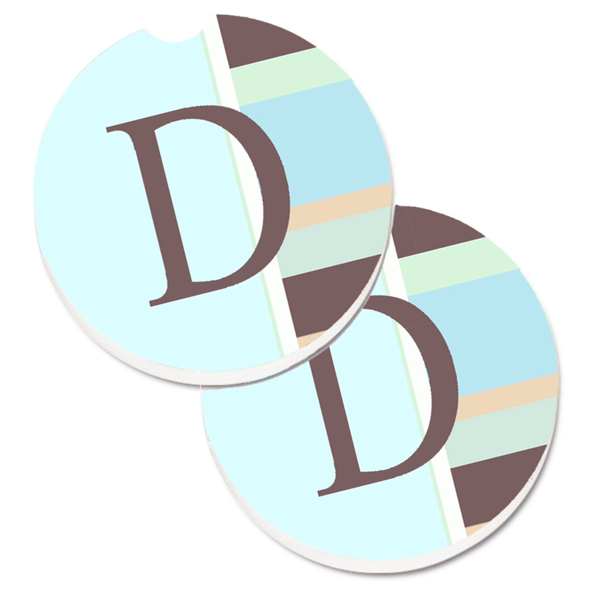'Caroline'S Treasures Letter D Initial Monogram - Blue Stripes Set Of 2 Cup Holder Car Coasters Cj1003-Dcarc, 2.56, Multicolor'