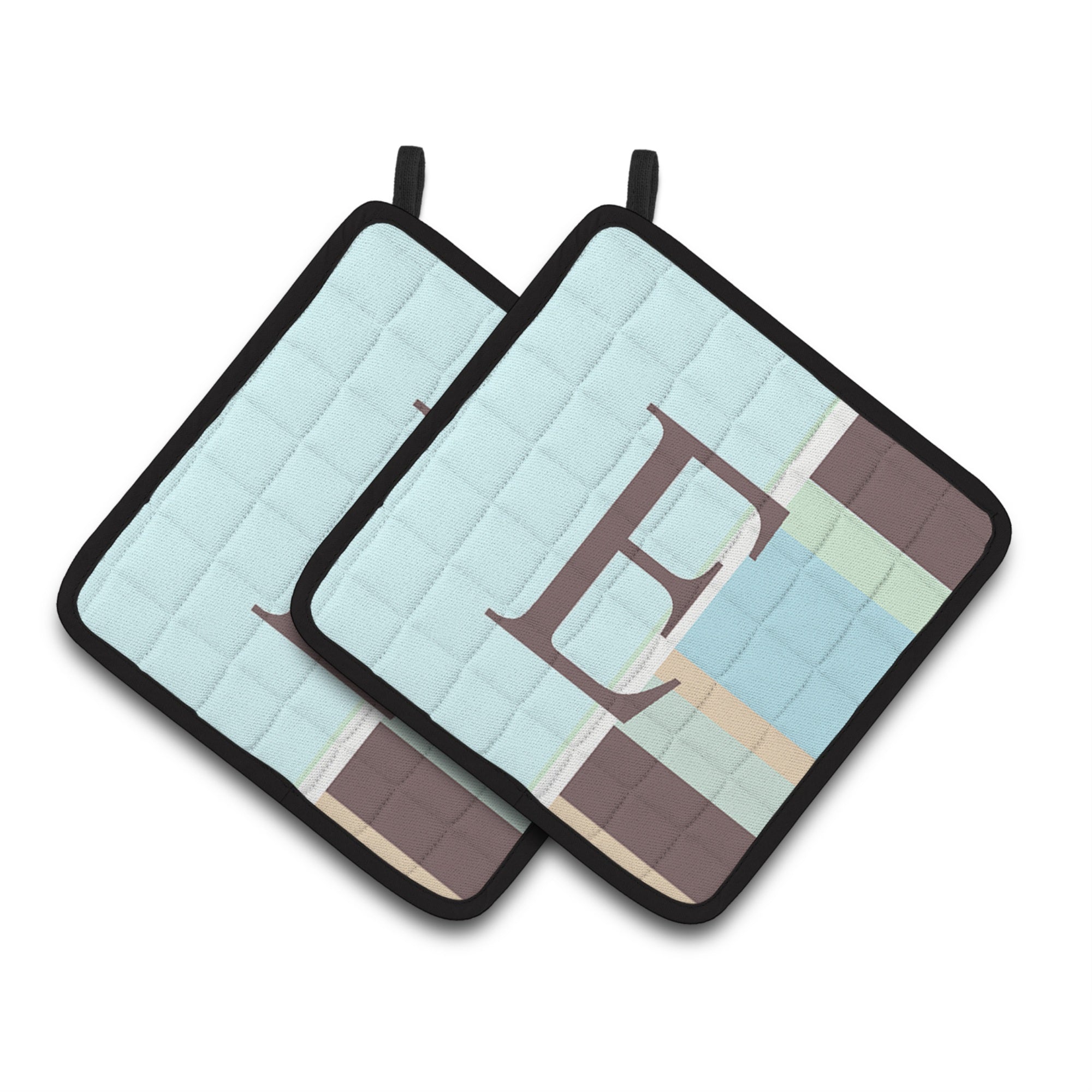 'Caroline'S Treasures Letter E Initial Monogram - Blue Stripes Pair Of Pot Holders Cj1003-Epthd, 7.5Hx7.5W, Multicolor''