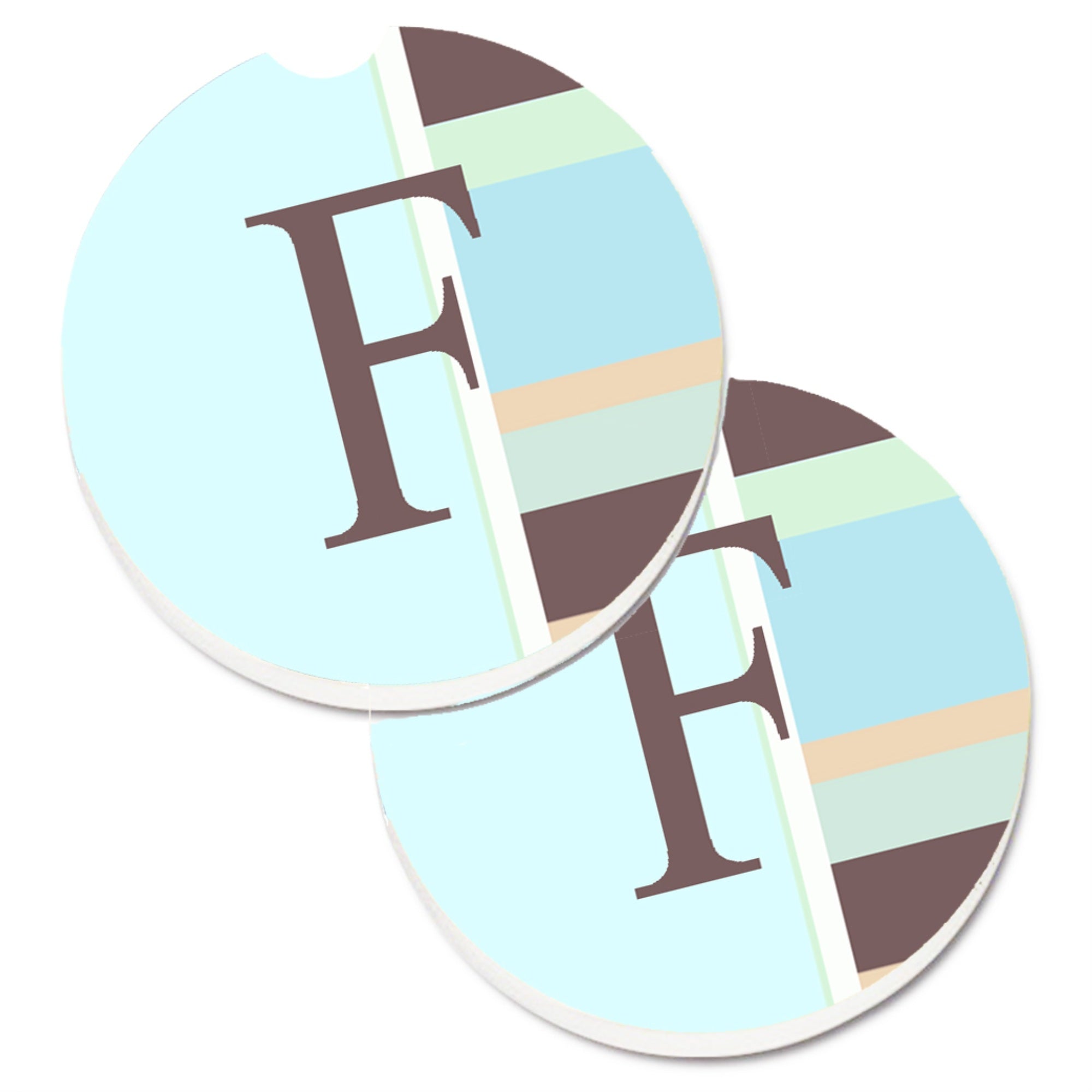 'Caroline'S Treasures Letter F Initial Monogram - Blue Stripes Set Of 2 Cup Holder Car Coasters Cj1003-Fcarc, 2.56, Multicolor'
