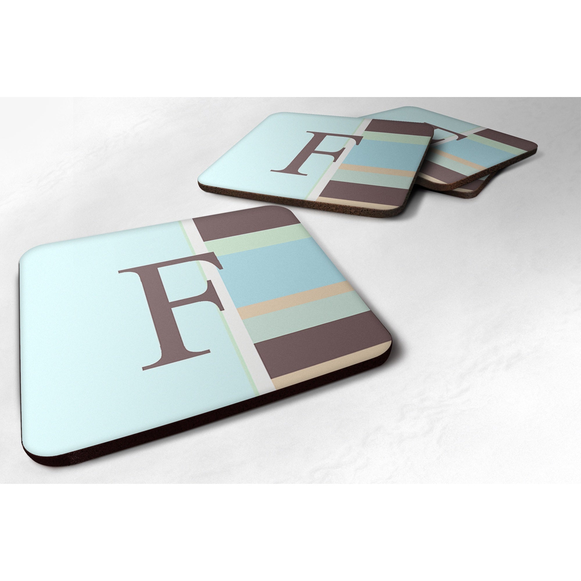 'Caroline'S Treasures Cj1003-Ffc Monogram-Blue Stripes Foam Coasters (Set Of 4), Initial Letter F, 3.5'''' H X 3.5'''' W, Multi