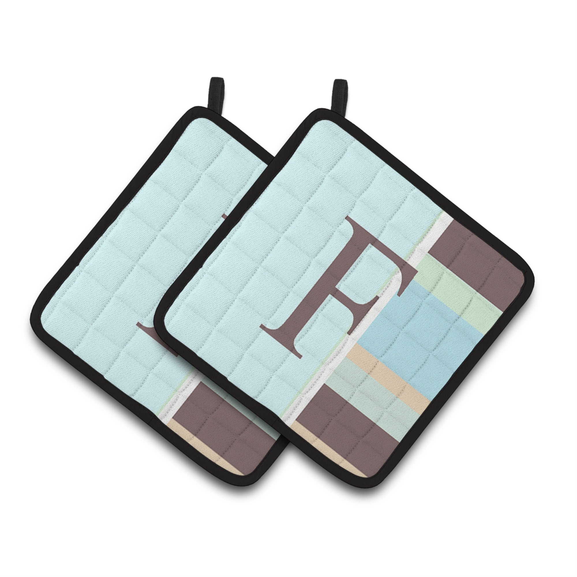 'Caroline'S Treasures Letter F Initial Monogram - Blue Stripes Pair Of Pot Holders Cj1003-Fpthd, 7.5Hx7.5W, Multicolor''