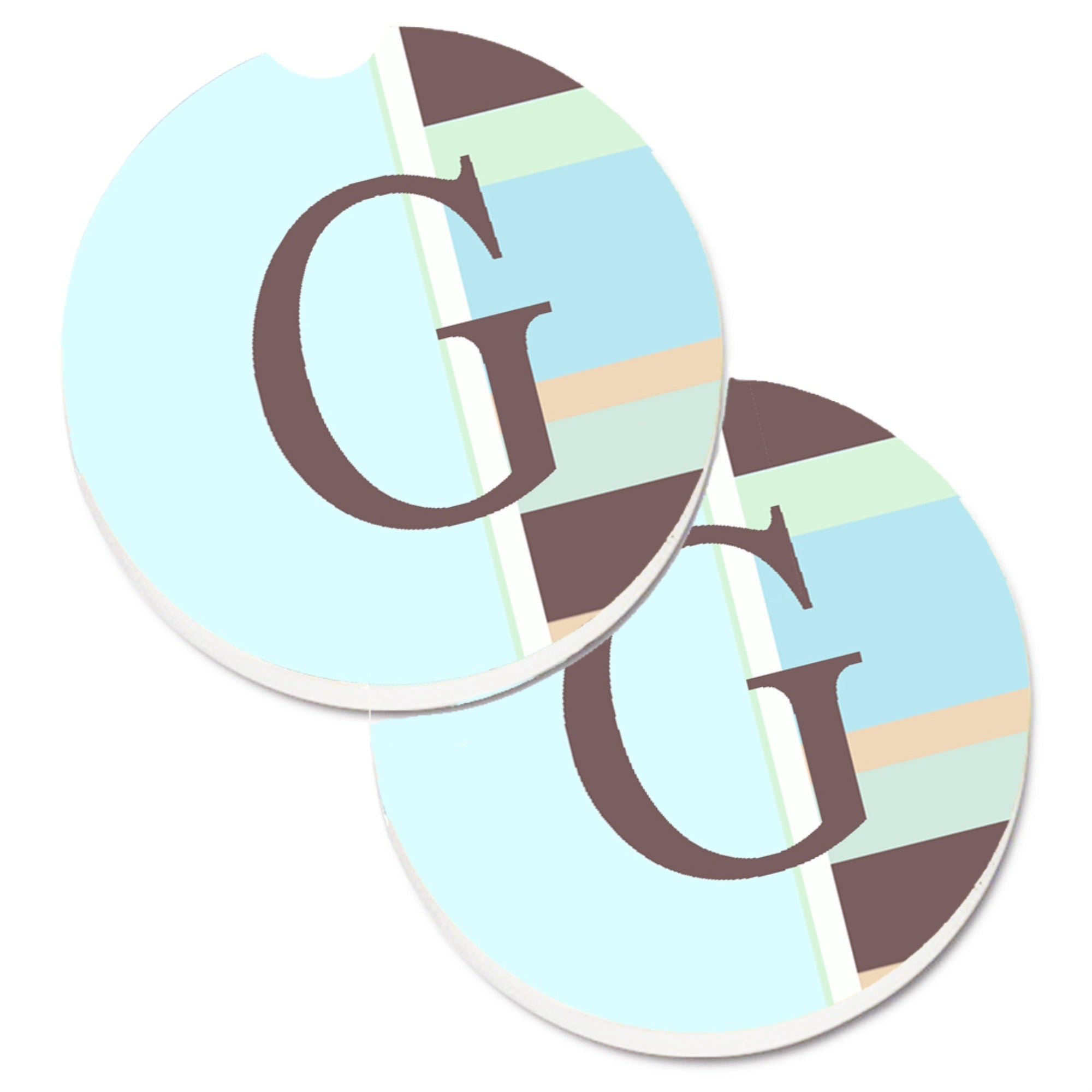 'Caroline'S Treasures Letter G Initial Monogram - Blue Stripes Set Of 2 Cup Holder Car Coasters Cj1003-Gcarc, 2.56, Multicolor'