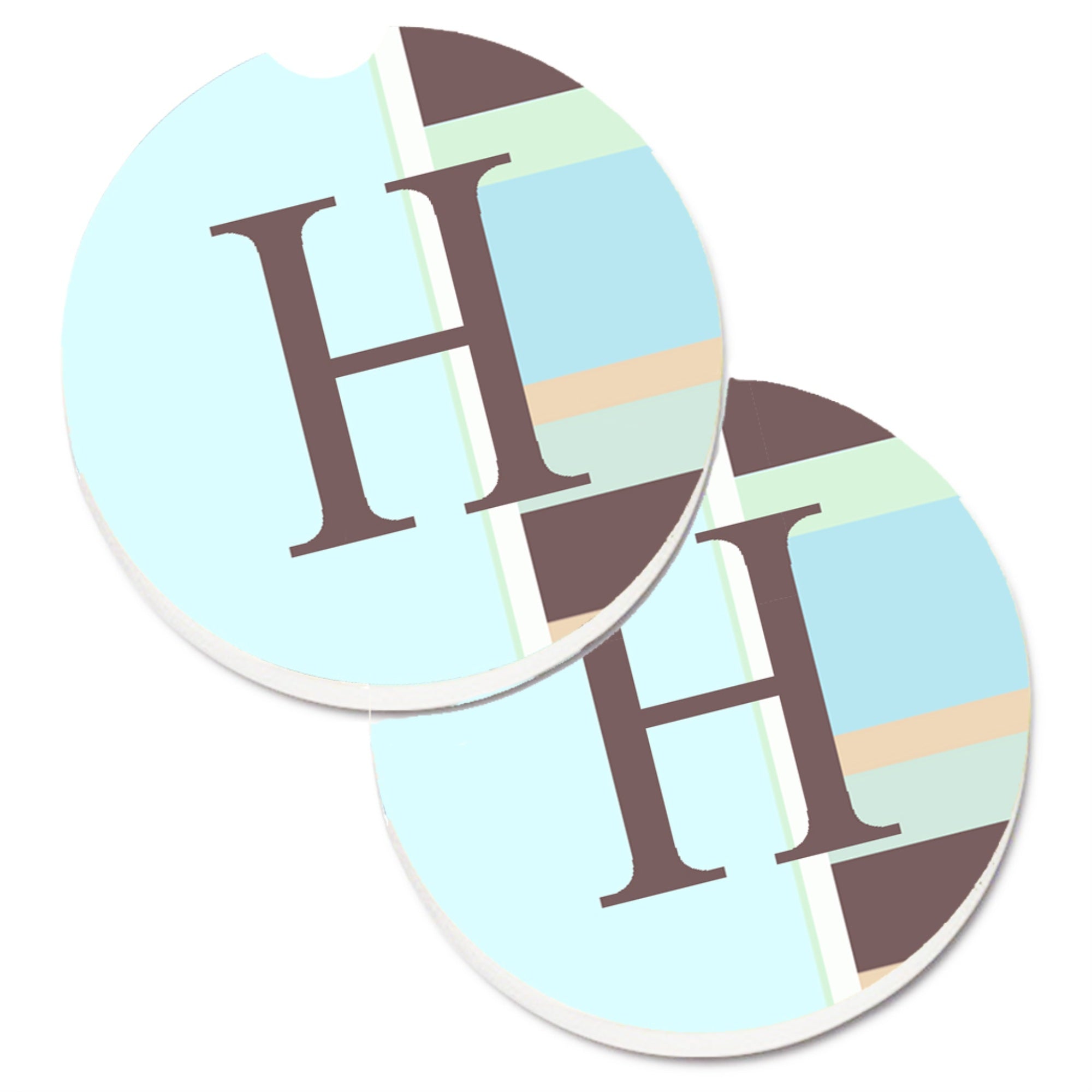 'Caroline'S Treasures Letter H Initial Monogram - Blue Stripes Set Of 2 Cup Holder Car Coasters Cj1003-Hcarc, 2.56, Multicolor'