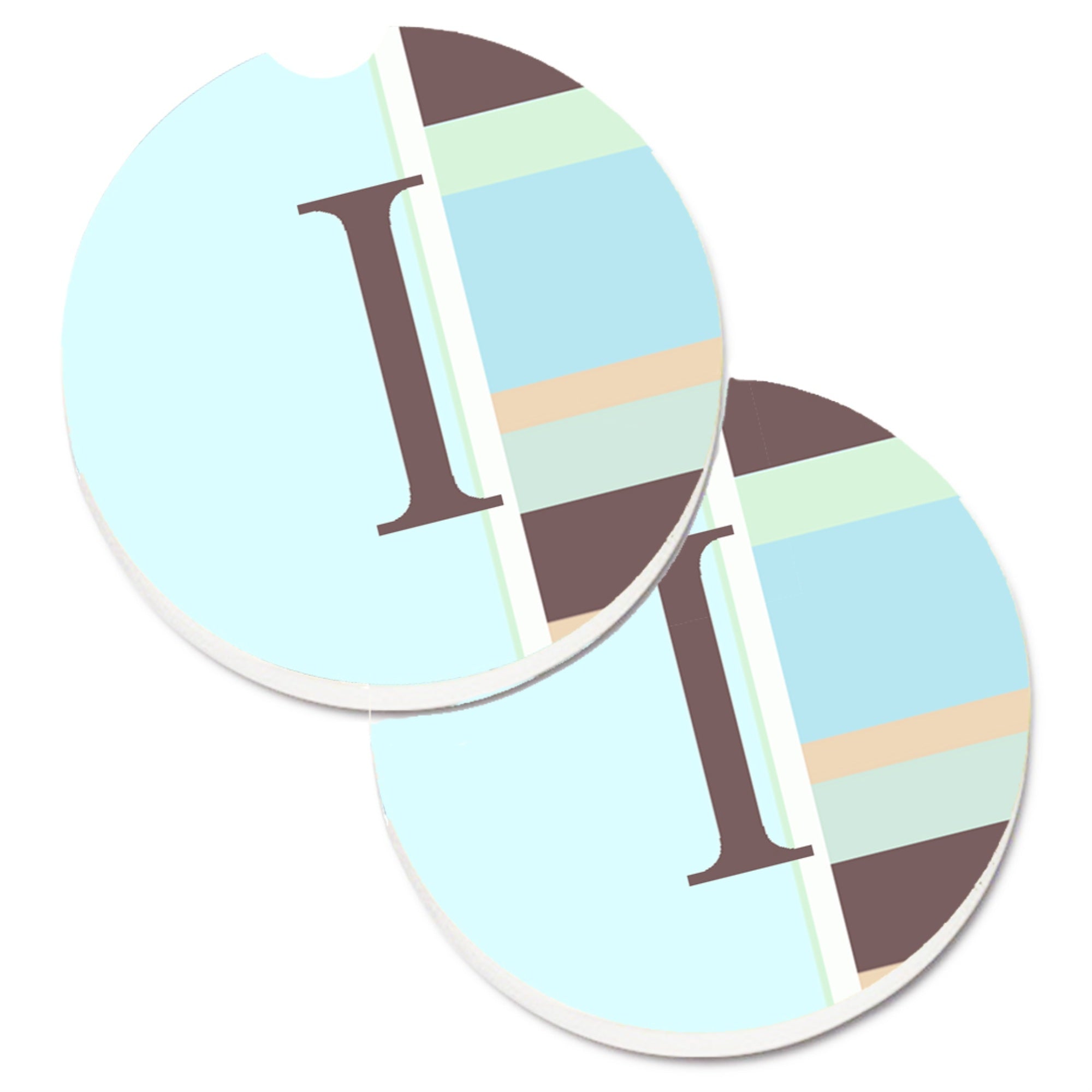 'Caroline'S Treasures Letter I Initial Monogram - Blue Stripes Set Of 2 Cup Holder Car Coasters Cj1003-Icarc, 2.56, Multicolor'