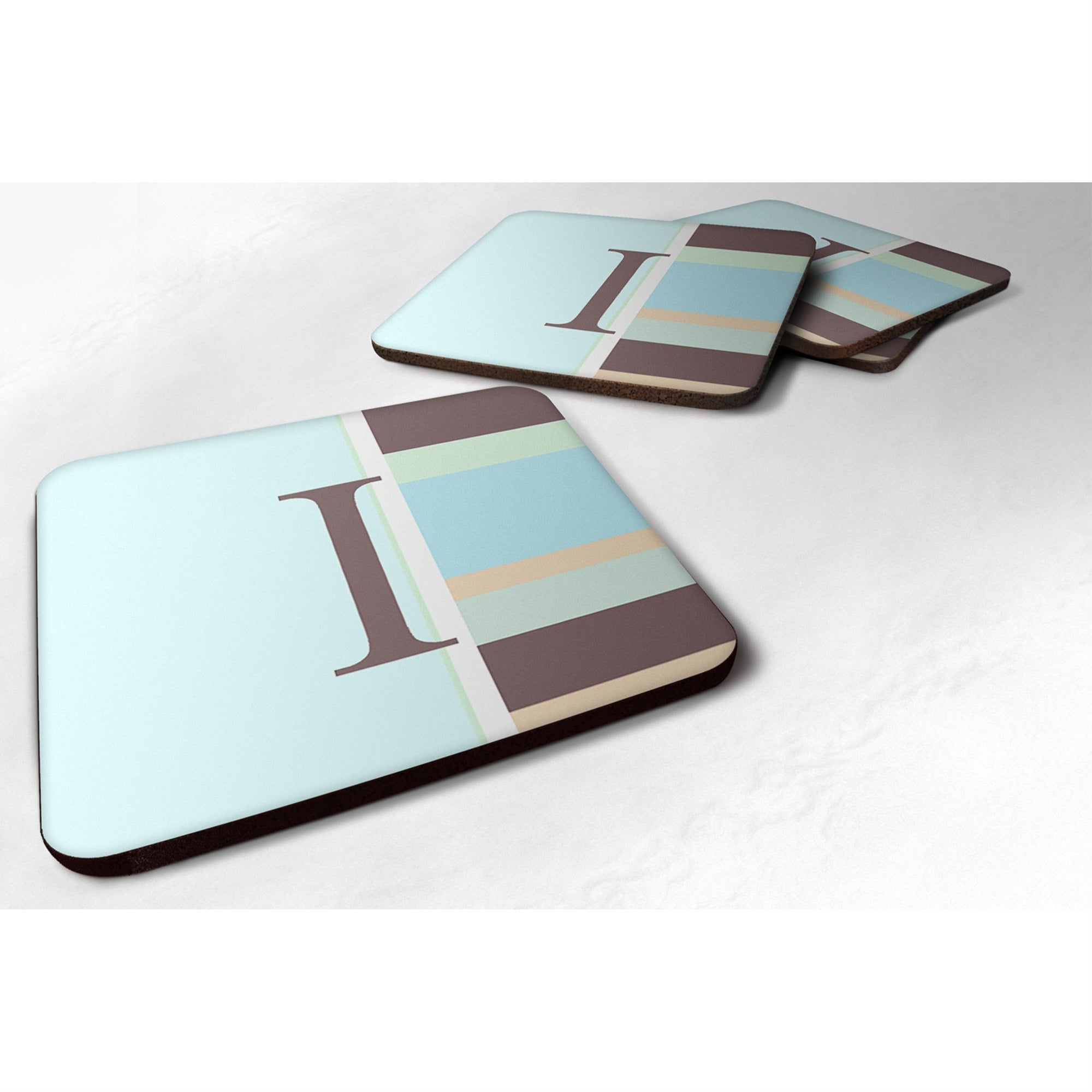 'Caroline'S Treasures Cj1003-Ifc Monogram-Blue Stripes Foam Coasters (Set Of 4), Initial Letter I, 3.5'''' H X 3.5'''' W, Multi