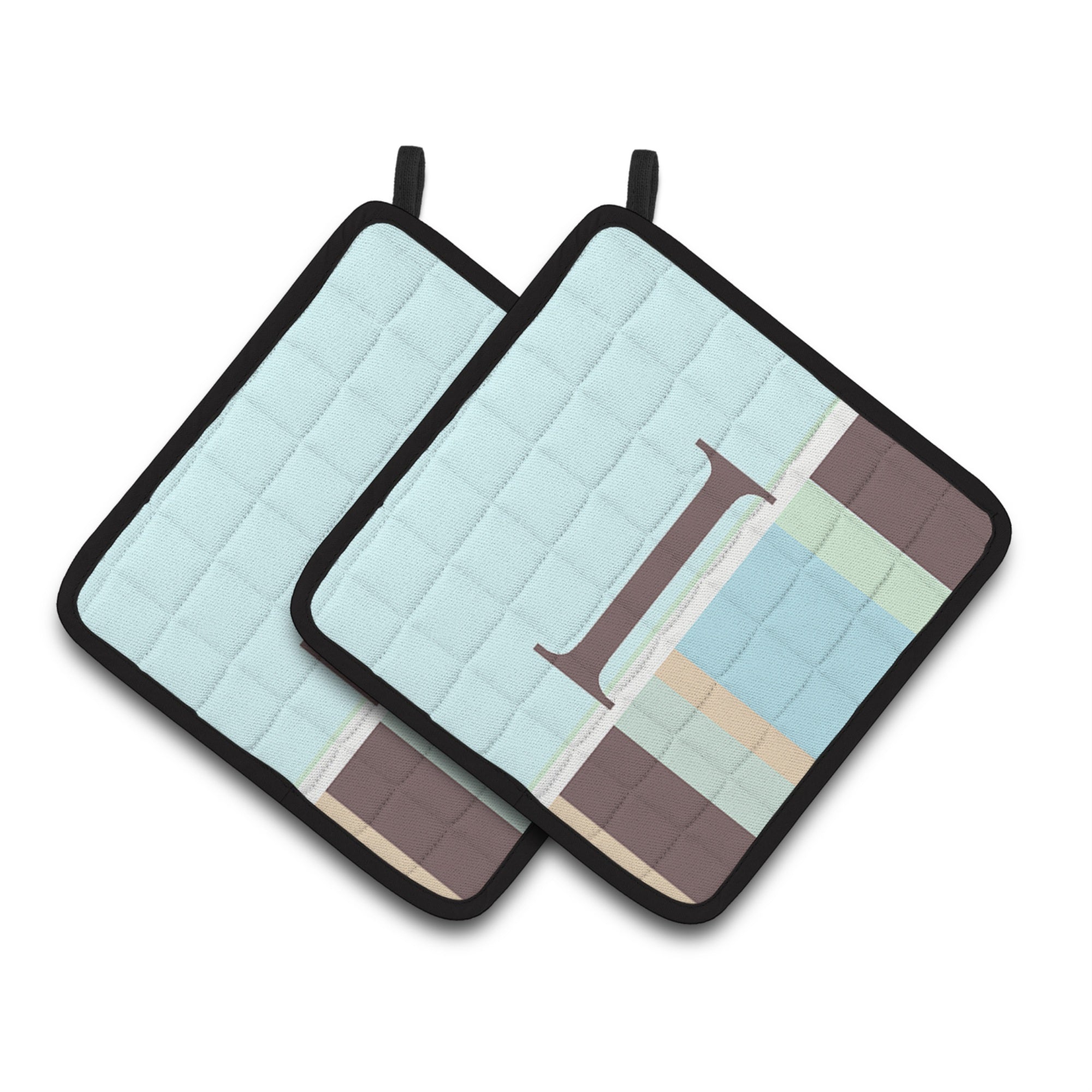 'Caroline'S Treasures Letter I Initial Monogram - Blue Stripes Pair Of Pot Holders Cj1003-Ipthd, 7.5Hx7.5W, Multicolor''