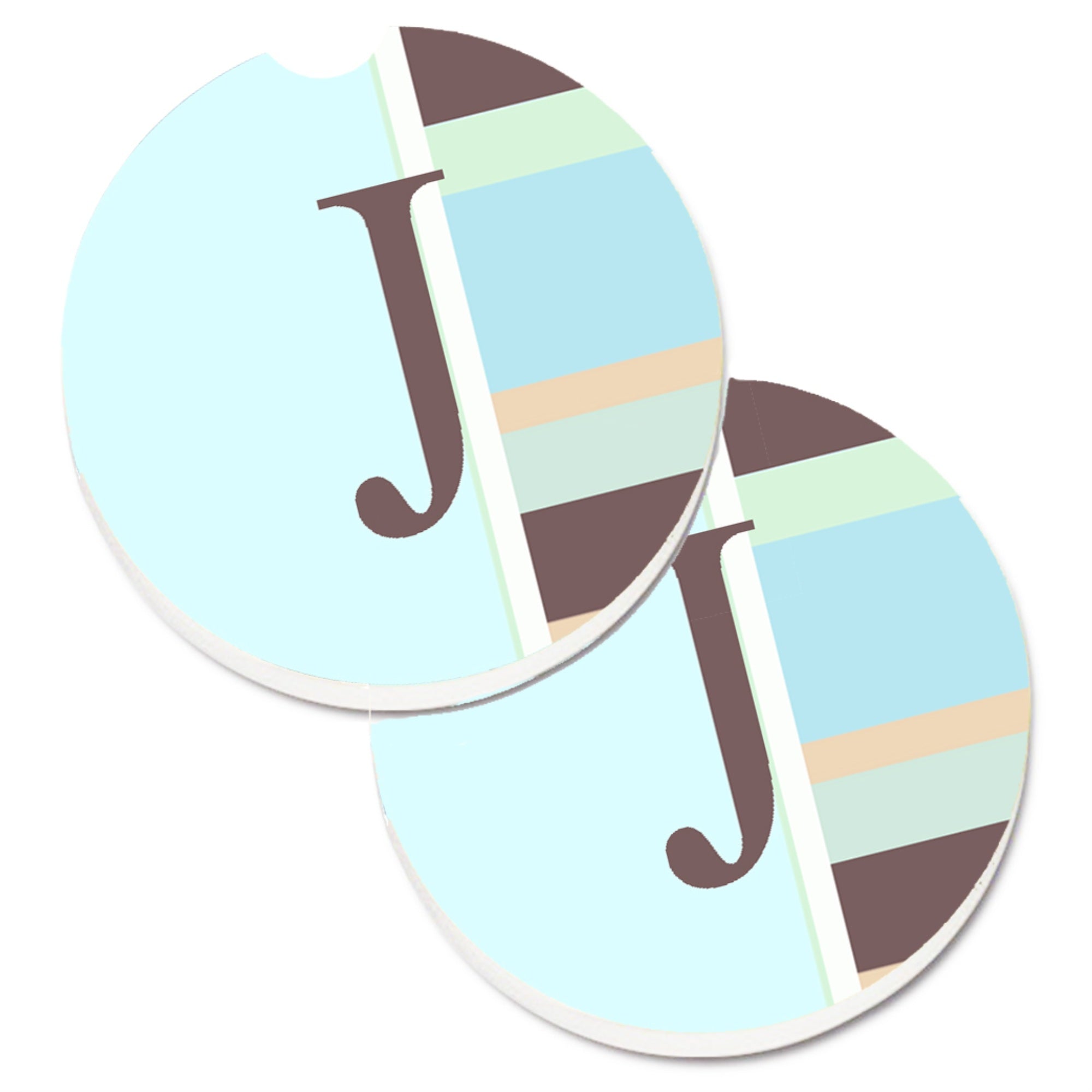'Caroline'S Treasures Letter J Initial Monogram - Blue Stripes Set Of 2 Cup Holder Car Coasters Cj1003-Jcarc, 2.56, Multicolor'