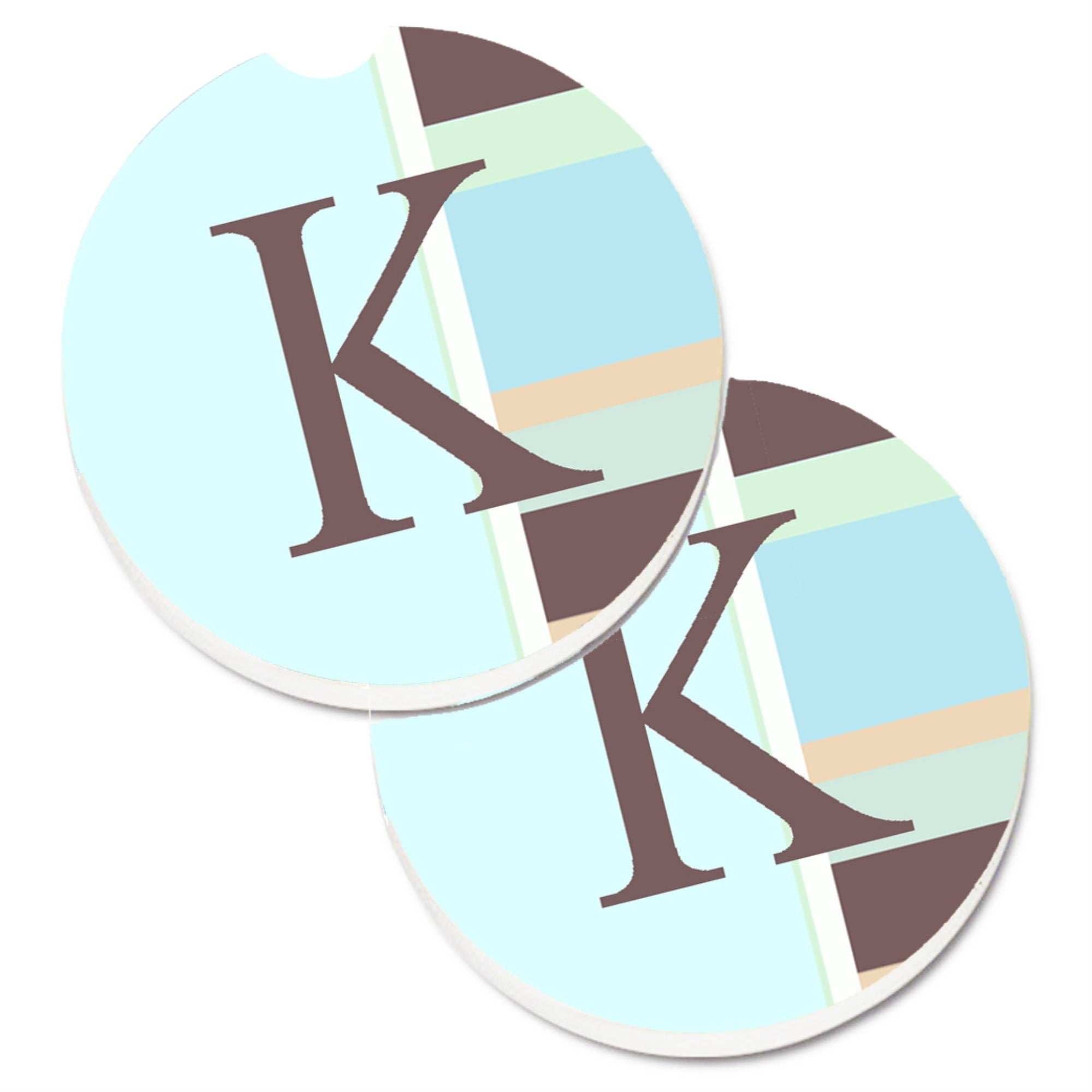 'Caroline'S Treasures Letter K Initial Monogram - Blue Stripes Set Of 2 Cup Holder Car Coasters Cj1003-Kcarc, 2.56, Multicolor'