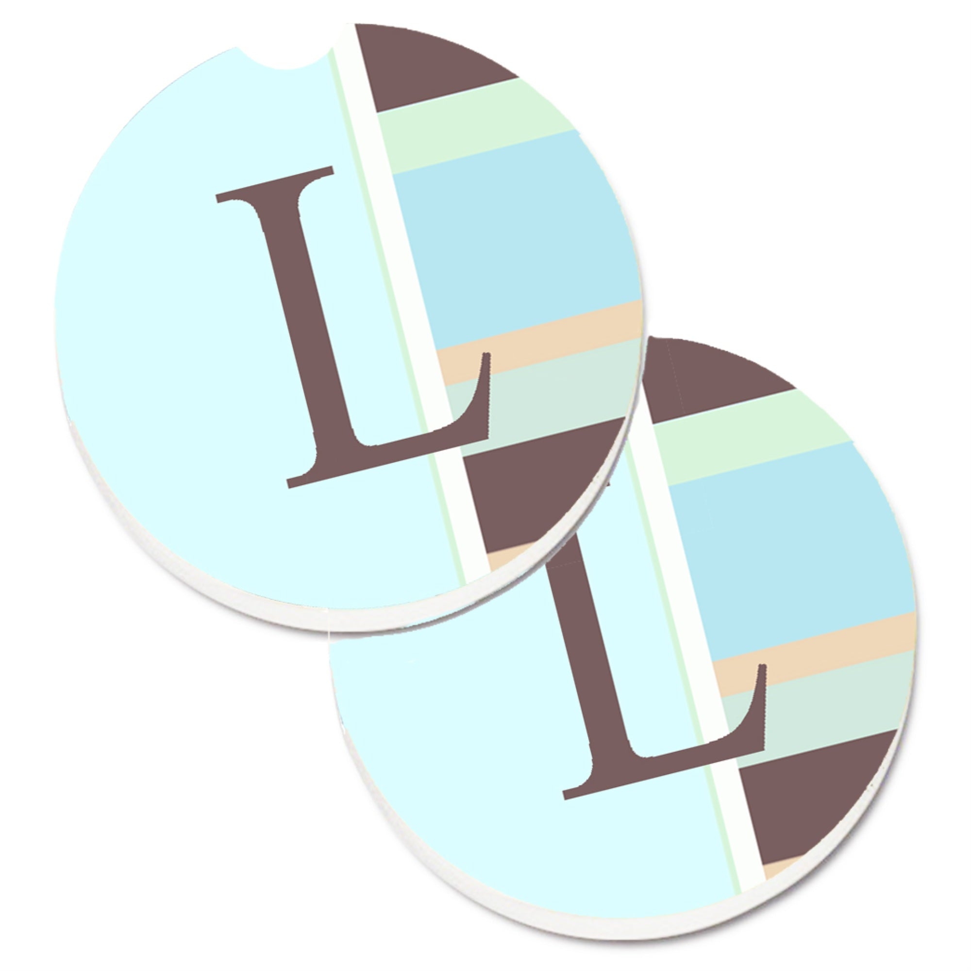 'Caroline'S Treasures Letter L Initial Monogram - Blue Stripes Set Of 2 Cup Holder Car Coasters Cj1003-Lcarc, 2.56, Multicolor'