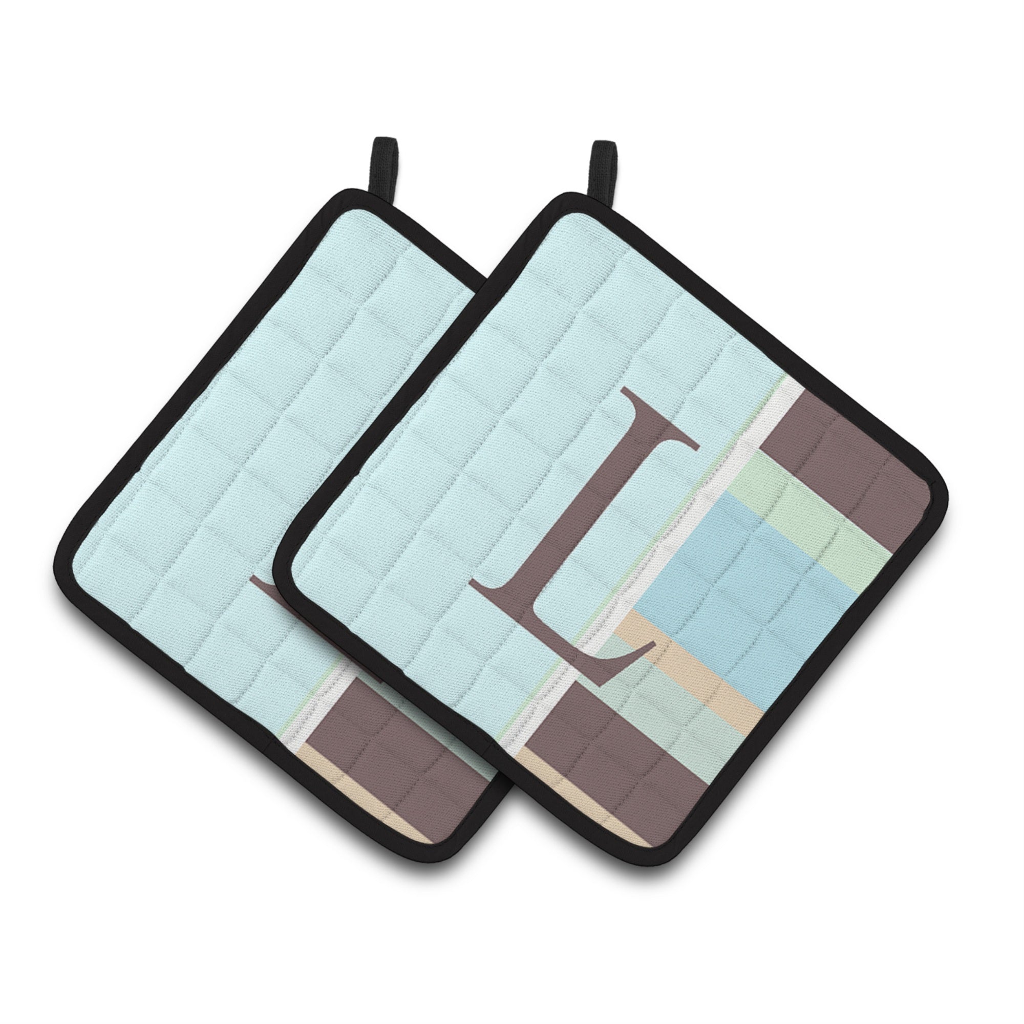 'Caroline'S Treasures Letter L Initial Monogram - Blue Stripes Pair Of Pot Holders Cj1003-Lpthd, 7.5Hx7.5W, Multicolor''