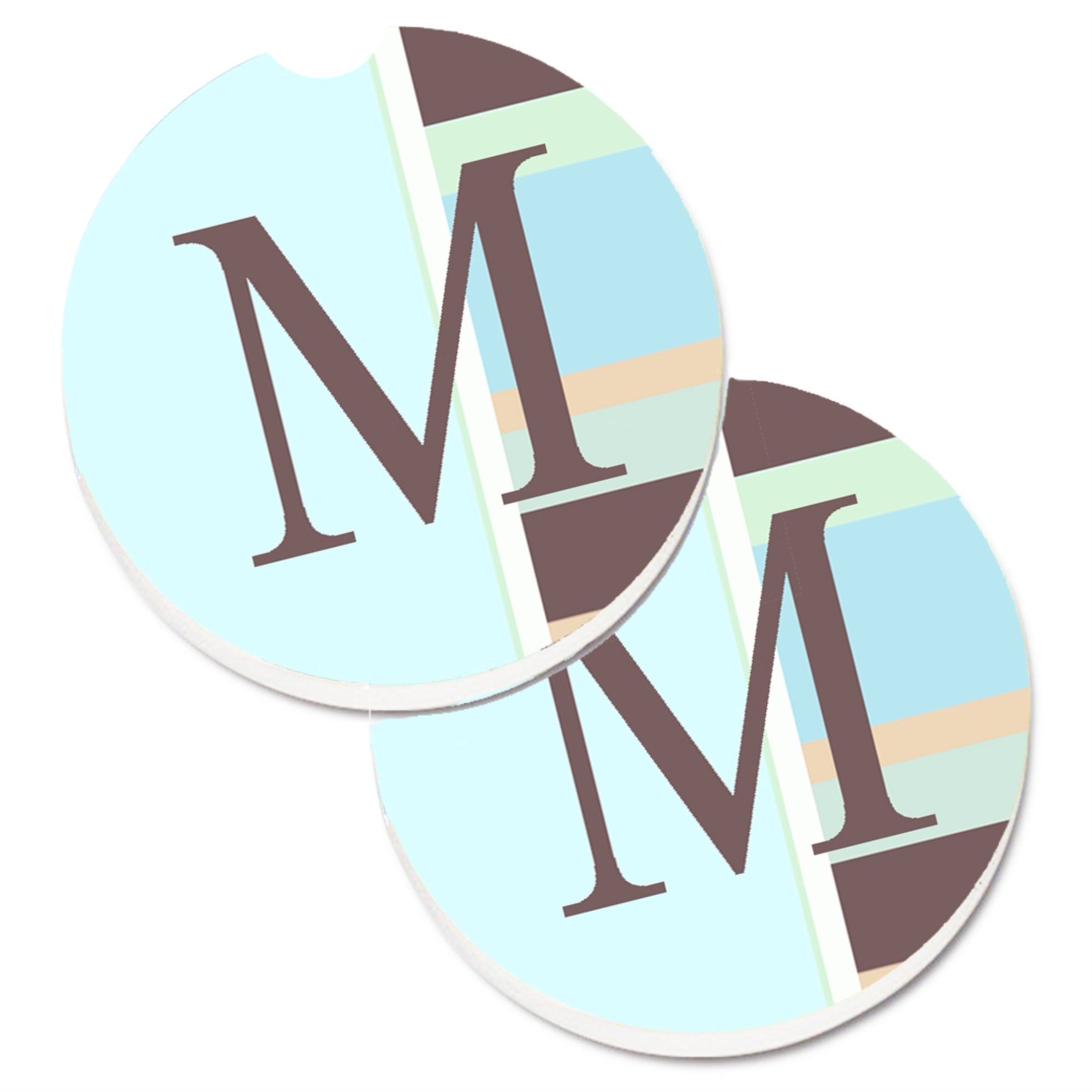 'Caroline'S Treasures Letter M Initial Monogram - Blue Stripes Set Of 2 Cup Holder Car Coasters Cj1003-Mcarc, 2.56, Multicolor'