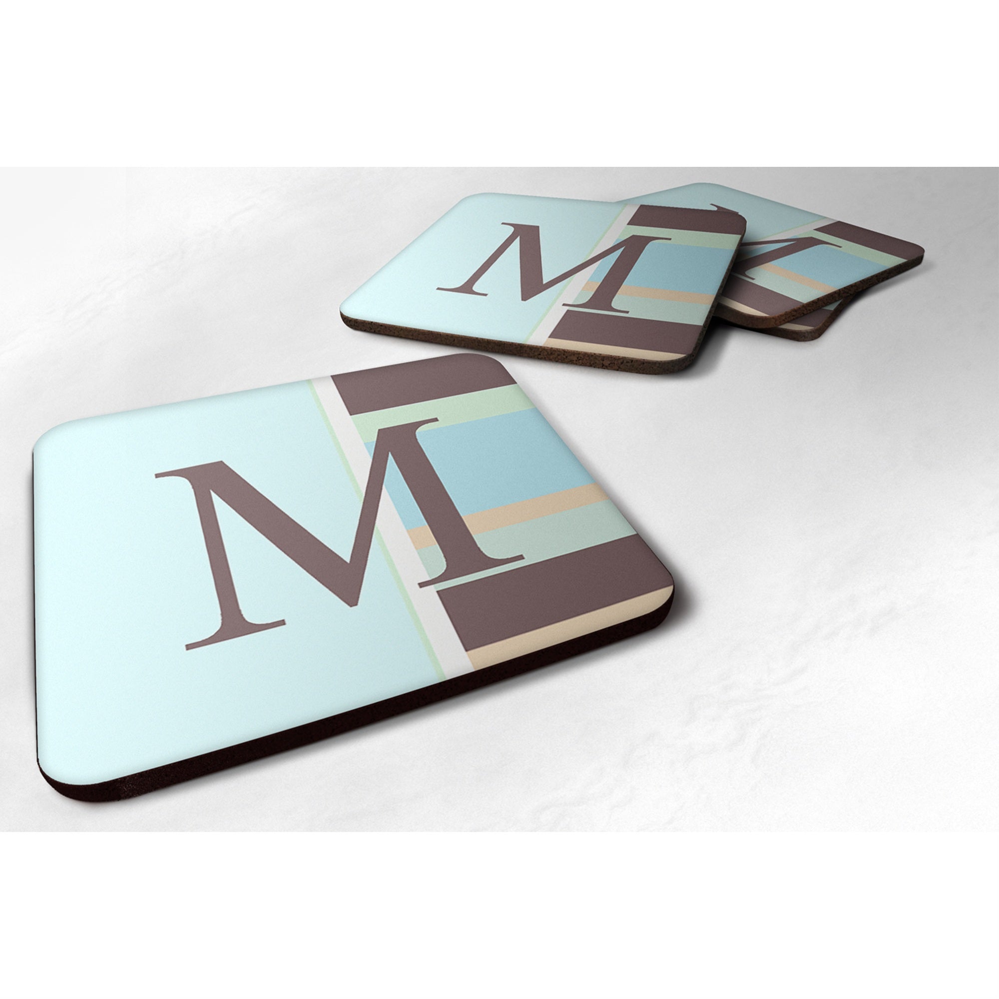 'Caroline'S Treasures Cj1003-Mfc Monogram-Blue Stripes Foam Coasters (Set Of 4), Initial Letter M, 3.5'''' H X 3.5'''' W, Multi