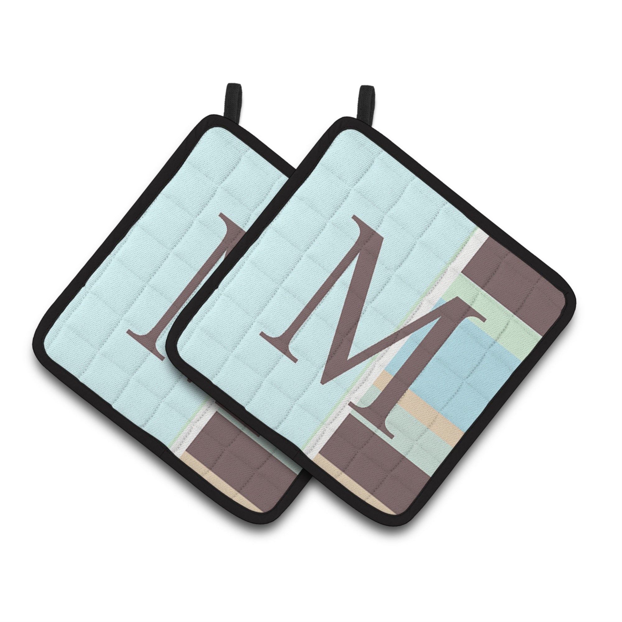 'Caroline'S Treasures Letter M Initial Monogram - Blue Stripes Pair Of Pot Holders Cj1003-Mpthd, 7.5Hx7.5W, Multicolor''