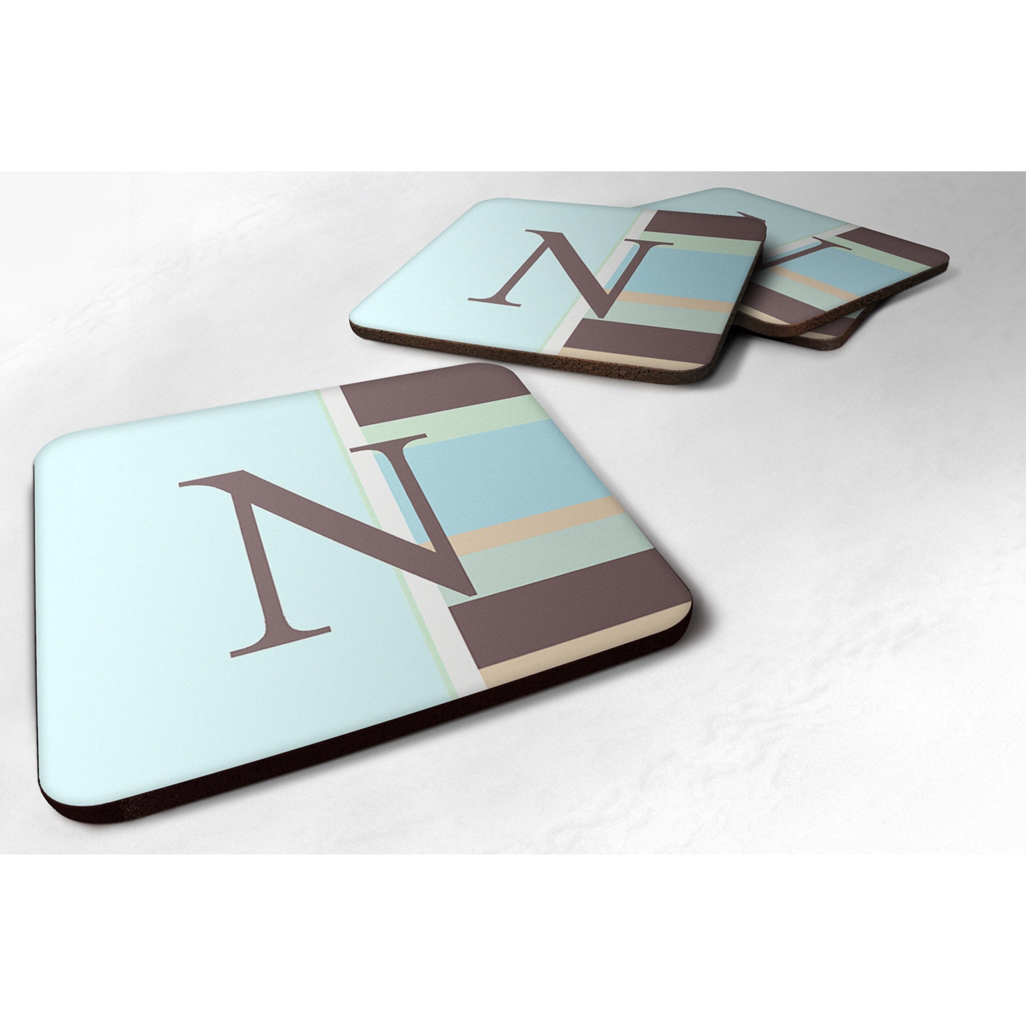 'Caroline'S Treasures Cj1003-Nfc Monogram-Blue Stripes Foam Coasters (Set Of 4), Initial Letter N, 3.5'''' H X 3.5'''' W, Multi