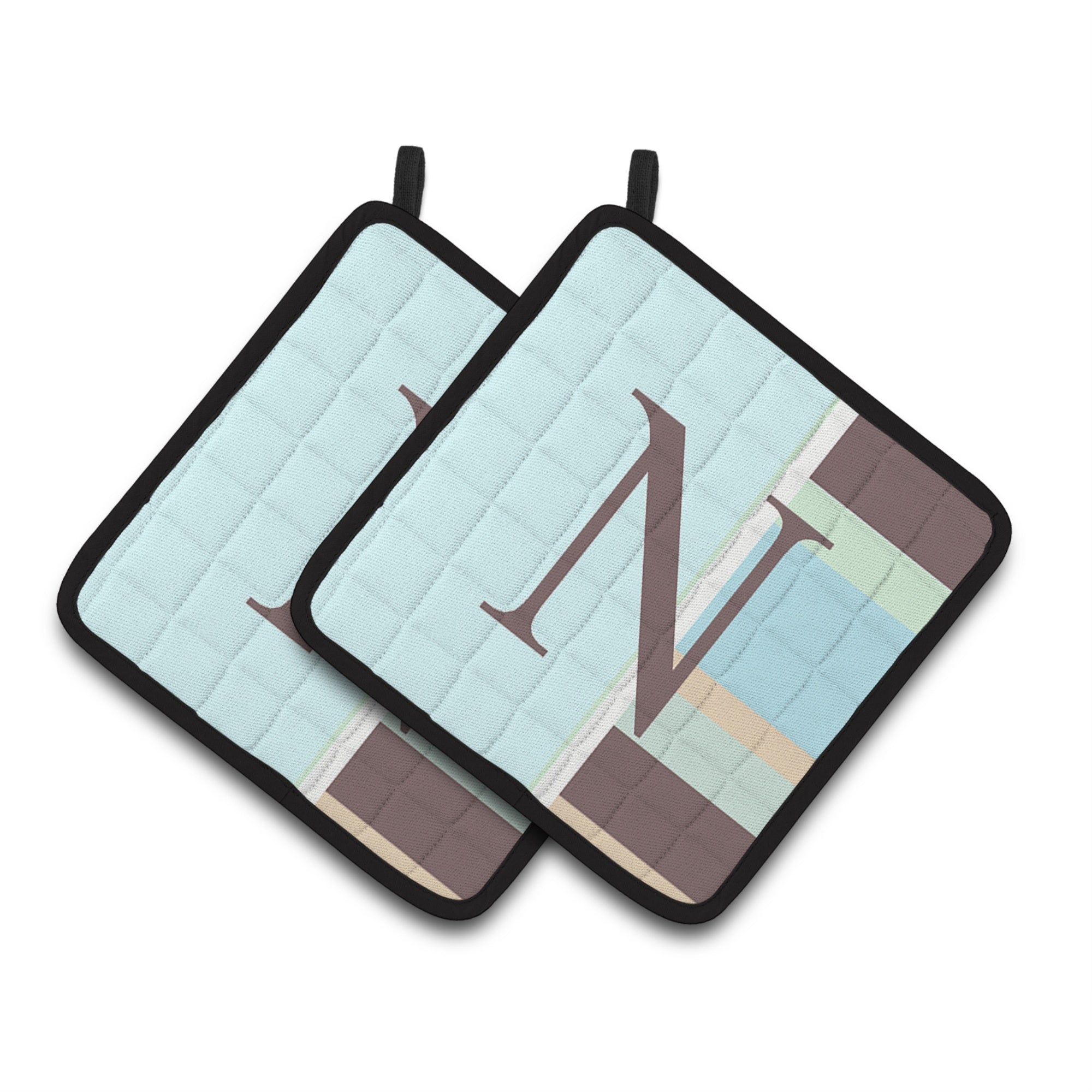 'Caroline'S Treasures Letter N Initial Monogram - Blue Stripes Pair Of Pot Holders Cj1003-Npthd, 7.5Hx7.5W, Multicolor''