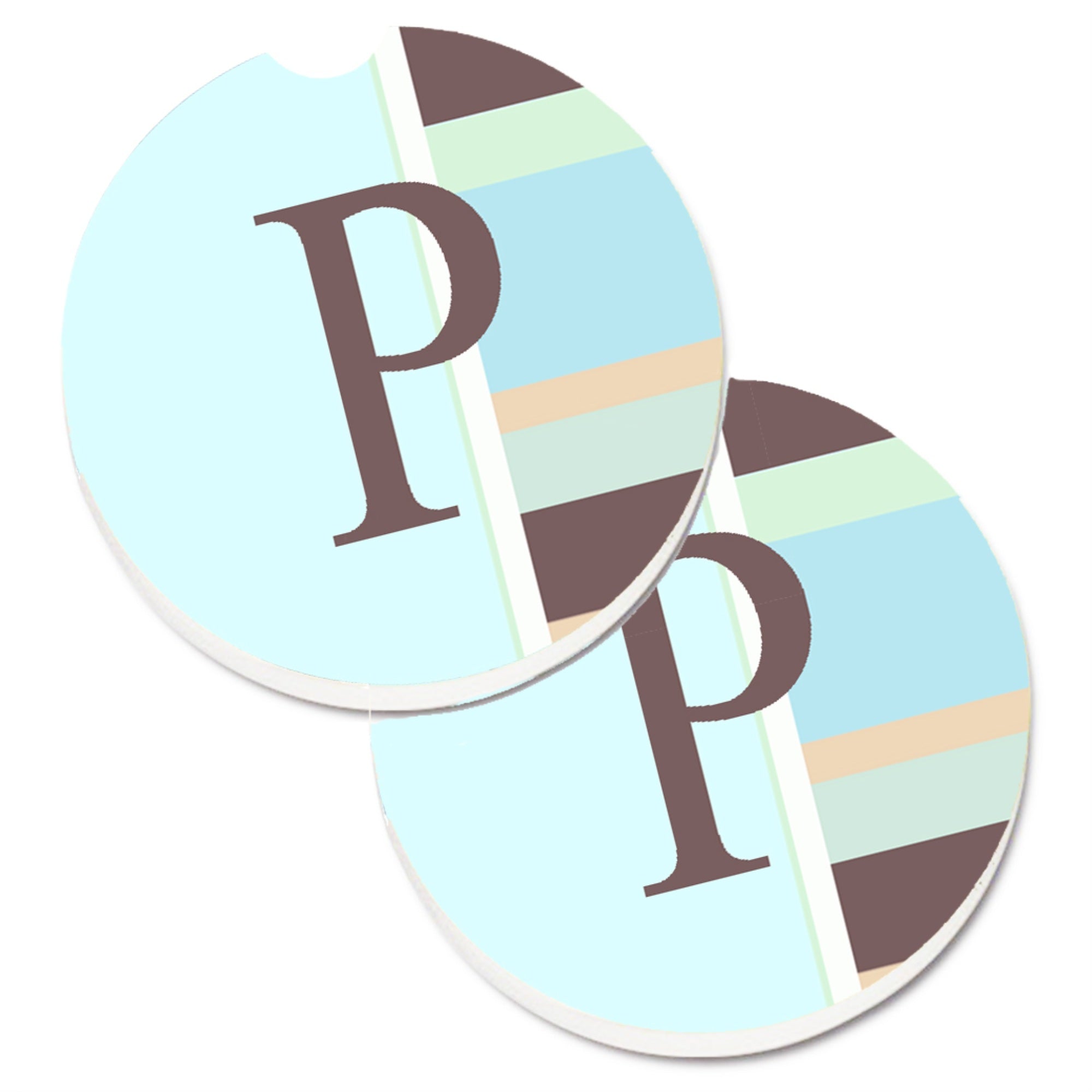 'Caroline'S Treasures Letter P Initial Monogram - Blue Stripes Set Of 2 Cup Holder Car Coasters Cj1003-Pcarc, 2.56, Multicolor'
