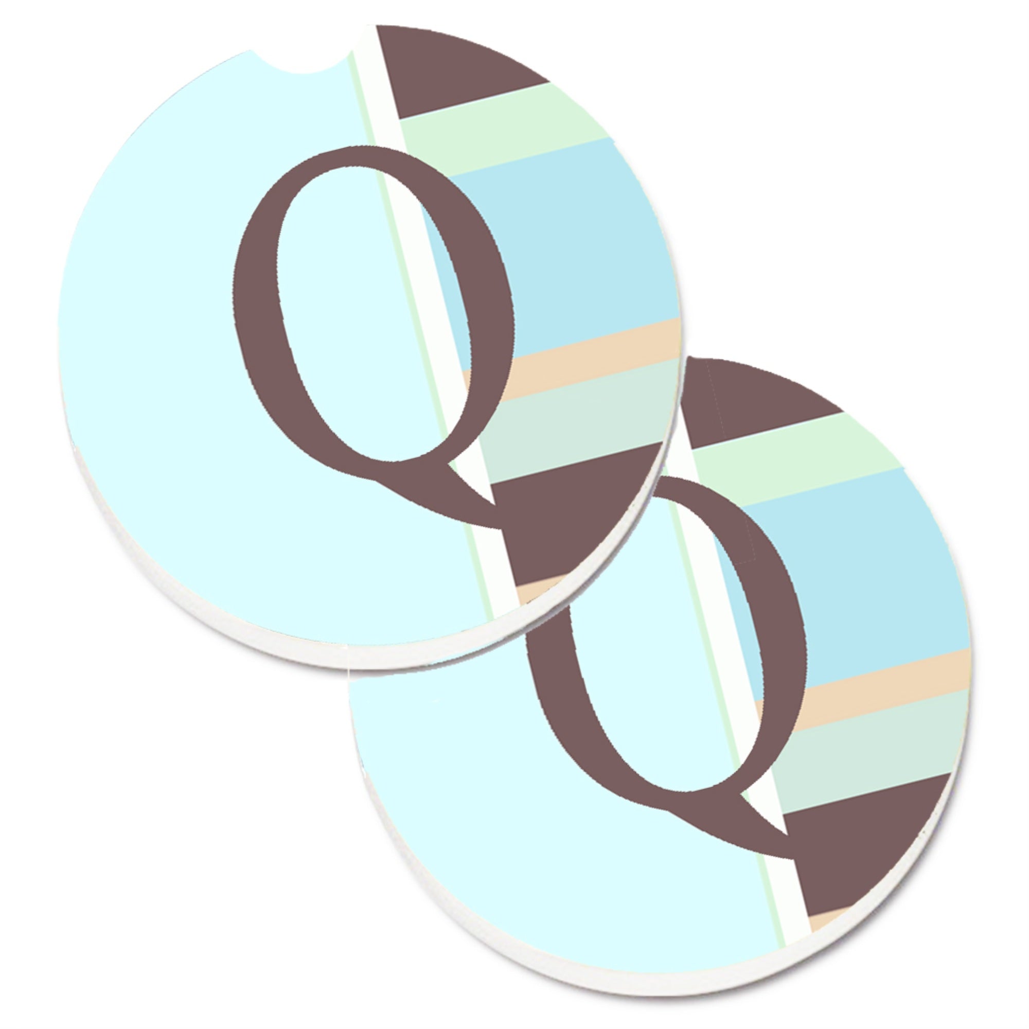 'Caroline'S Treasures Letter Q Initial Monogram - Blue Stripes Set Of 2 Cup Holder Car Coasters Cj1003-Qcarc, 2.56, Multicolor'