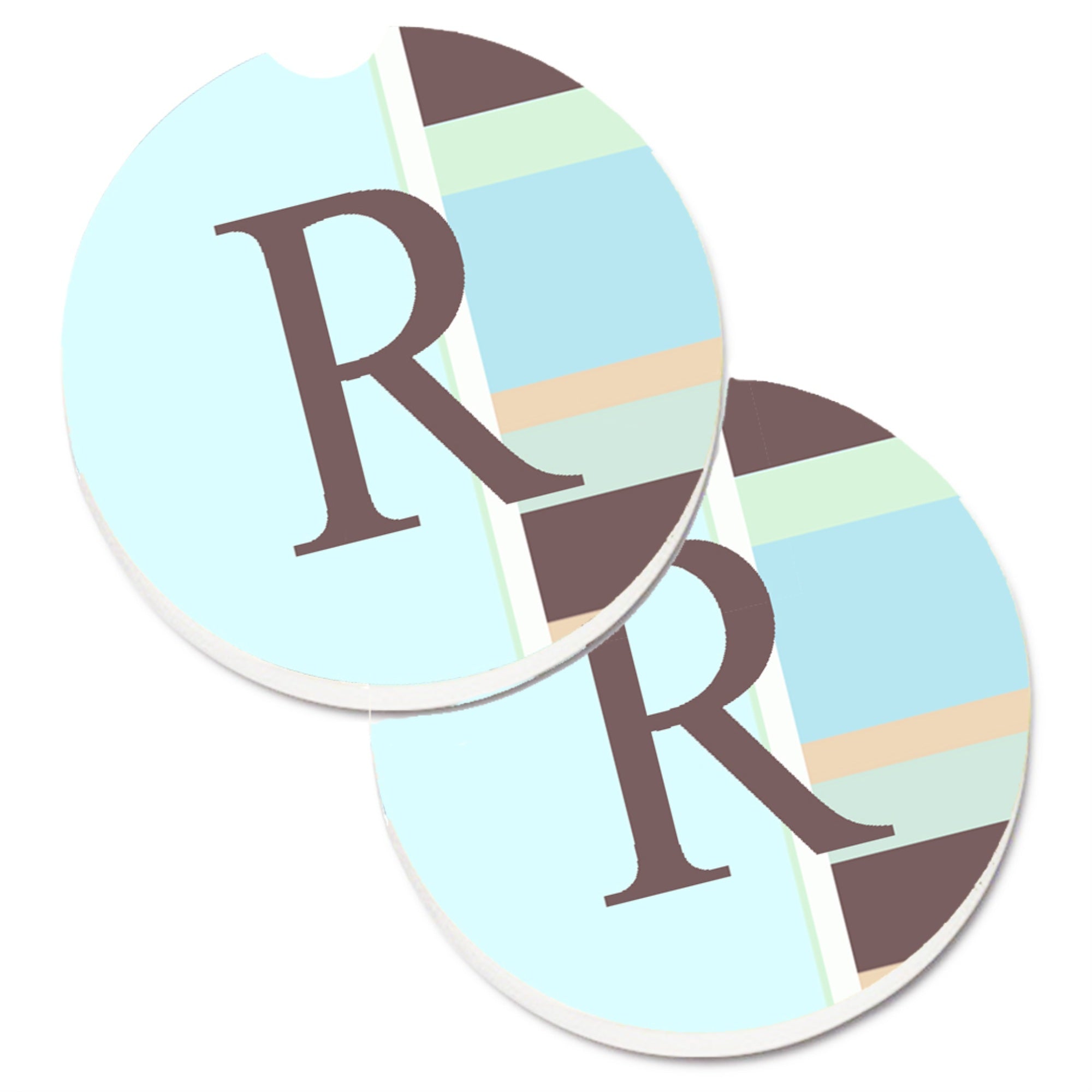 'Caroline'S Treasures Letter R Initial Monogram - Blue Stripes Set Of 2 Cup Holder Car Coasters Cj1003-Rcarc, 2.56, Multicolor'