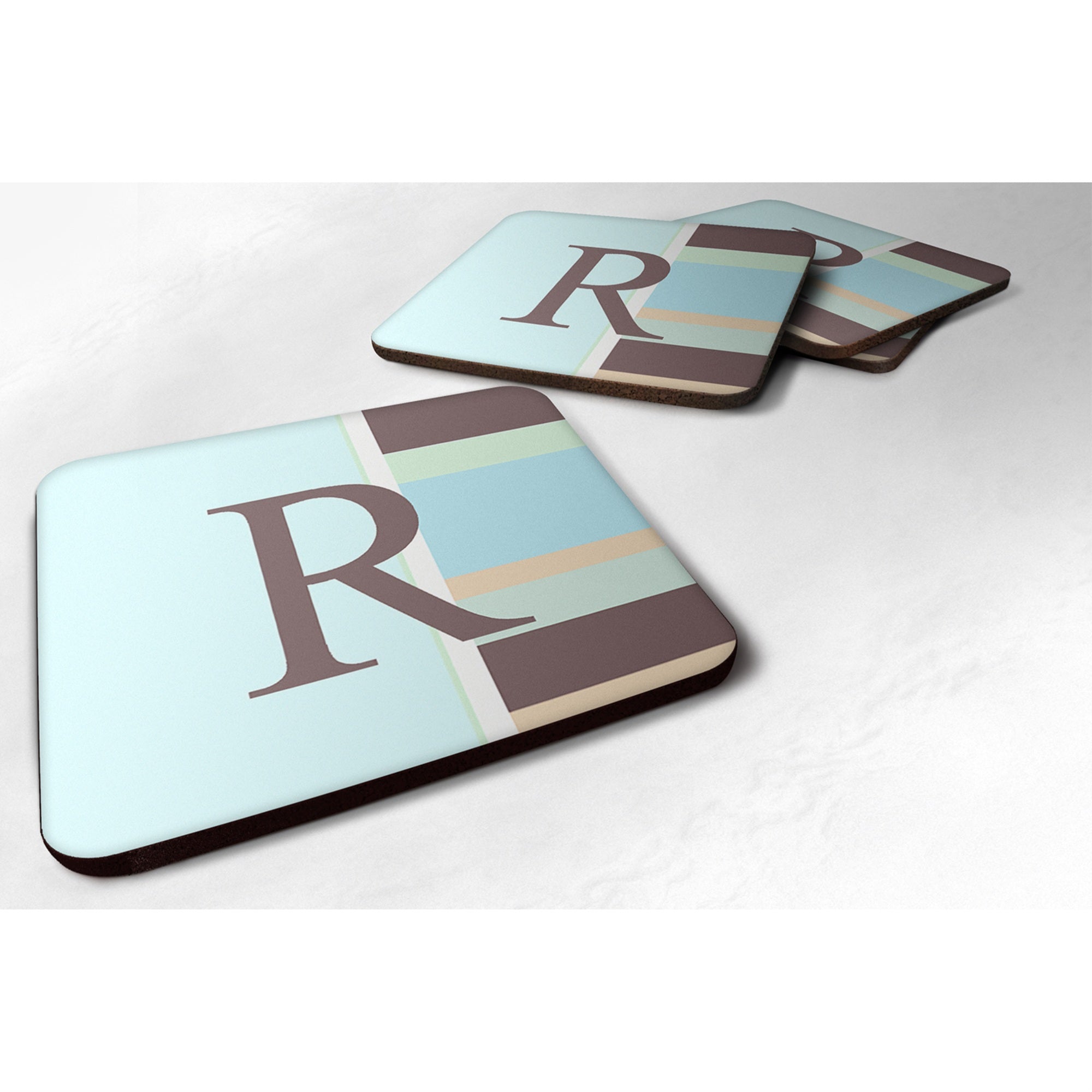 'Caroline'S Treasures Cj1003-Rfc Monogram-Blue Stripes Foam Coasters (Set Of 4), Initial Letter R, 3.5'''' H X 3.5'''' W, Multi