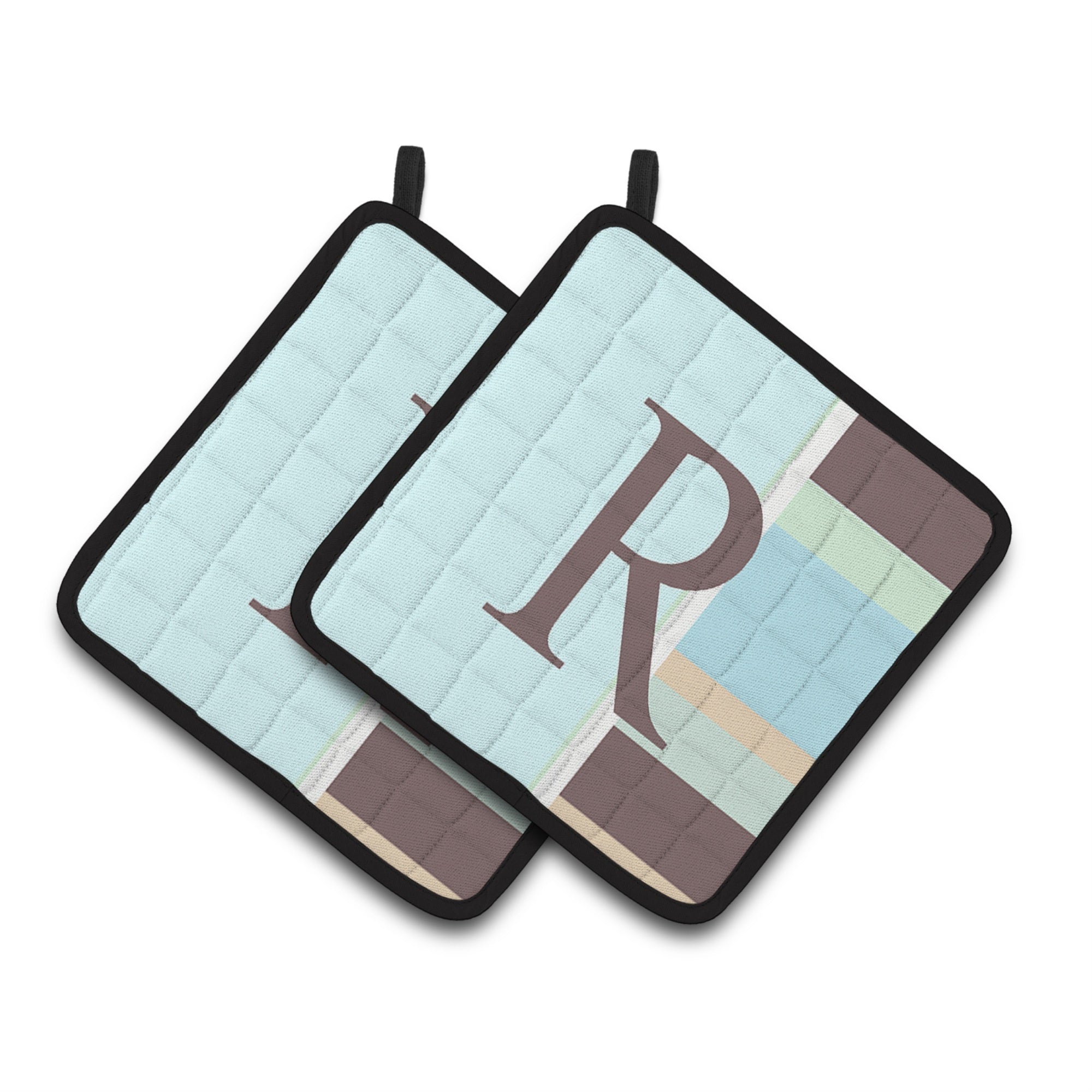 'Caroline'S Treasures Letter R Initial Monogram - Blue Stripes Pair Of Pot Holders Cj1003-Rpthd, 7.5Hx7.5W, Multicolor''