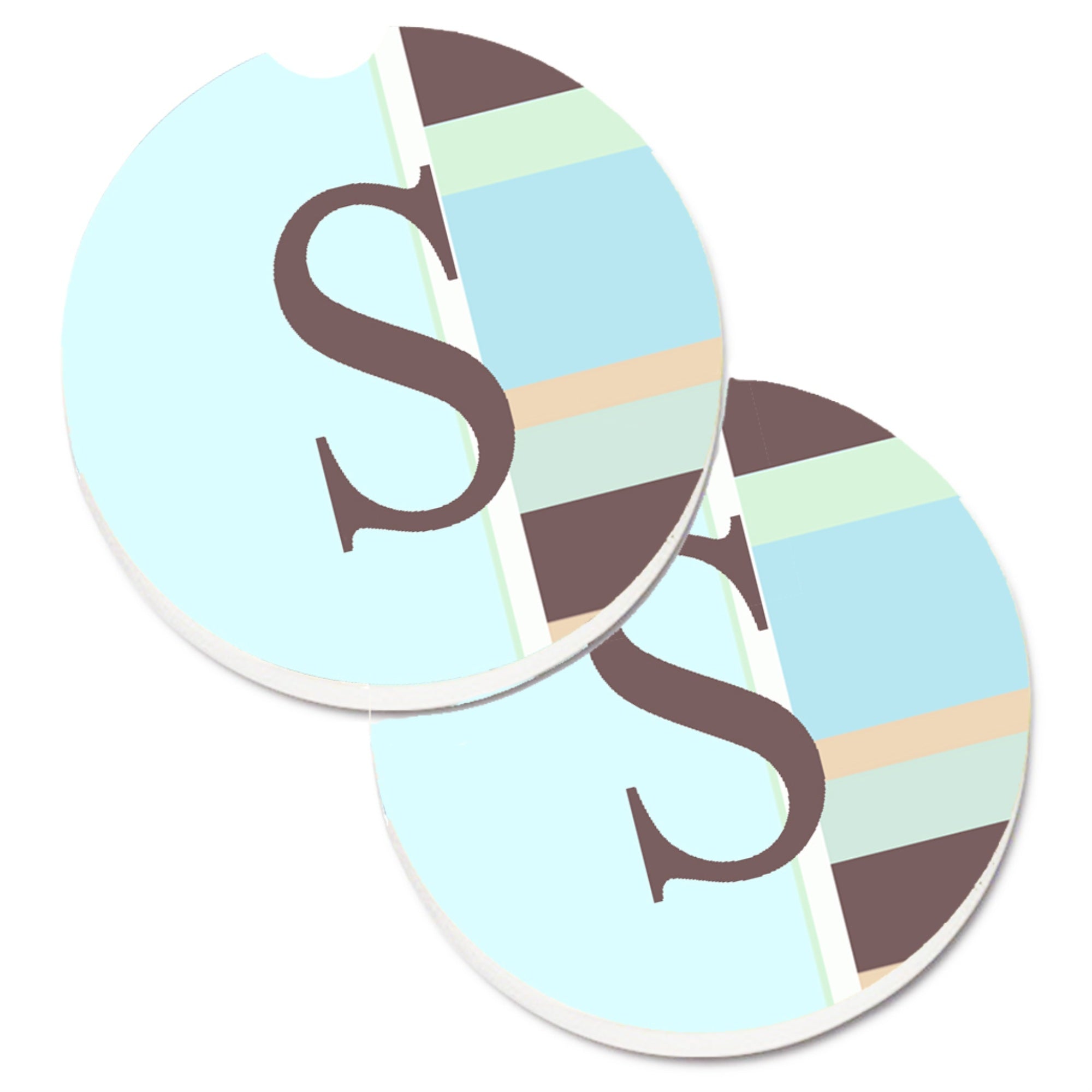 'Caroline'S Treasures Letter S Initial Monogram - Blue Stripes Set Of 2 Cup Holder Car Coasters Cj1003-Scarc, 2.56, Multicolor'