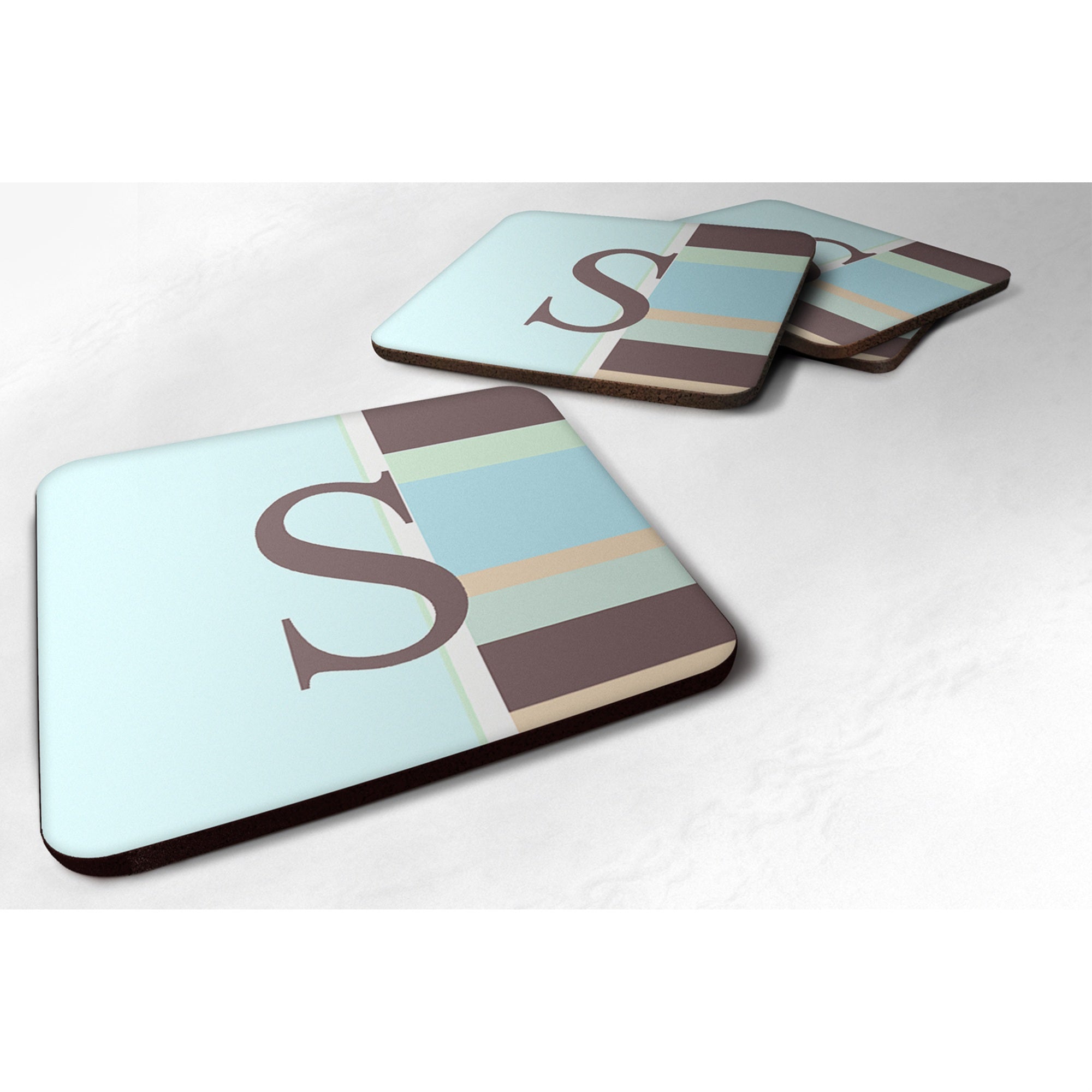 'Caroline'S Treasures Cj1003-Sfc Monogram-Blue Stripes Foam Coasters (Set Of 4), Initial Letter S, 3.5'''' H X 3.5'''' W, Multi