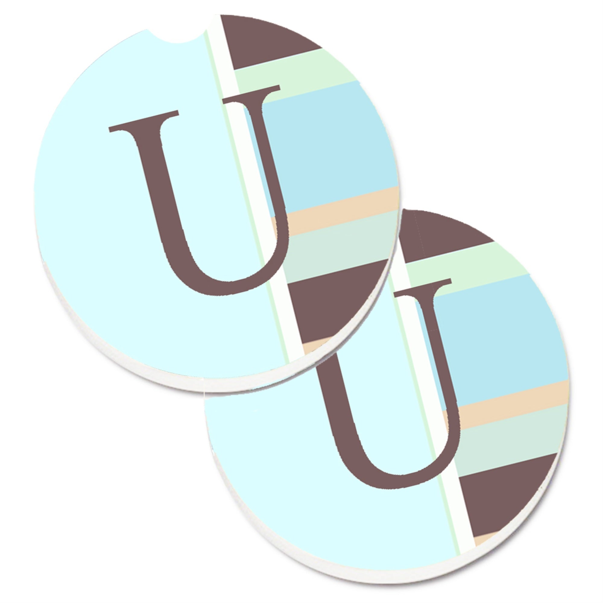 'Caroline'S Treasures Letter U Initial Monogram - Blue Stripes Set Of 2 Cup Holder Car Coasters Cj1003-Ucarc, 2.56, Multicolor'