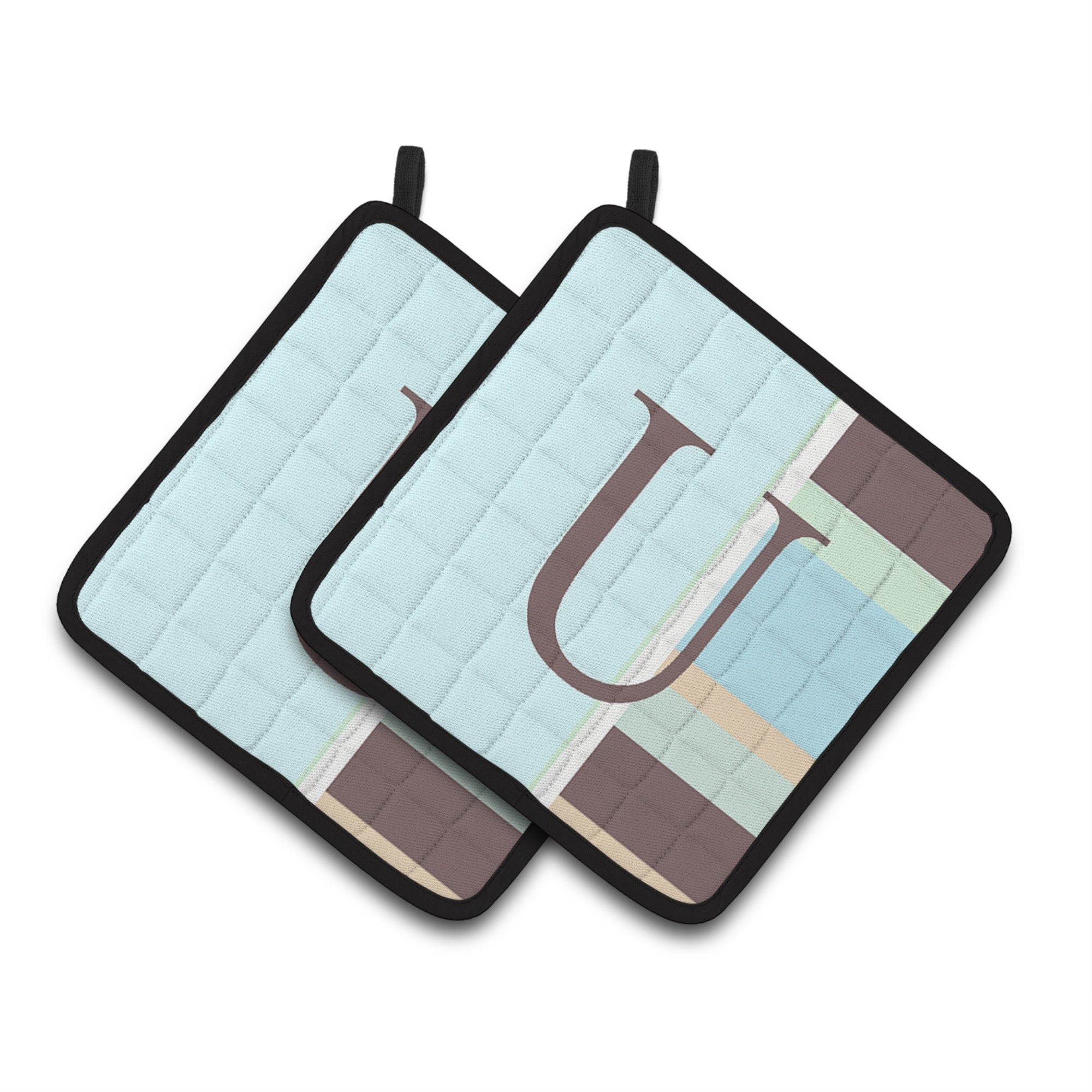 'Caroline'S Treasures Letter U Initial Monogram - Blue Stripes Pair Of Pot Holders Cj1003-Upthd, 7.5Hx7.5W, Multicolor''