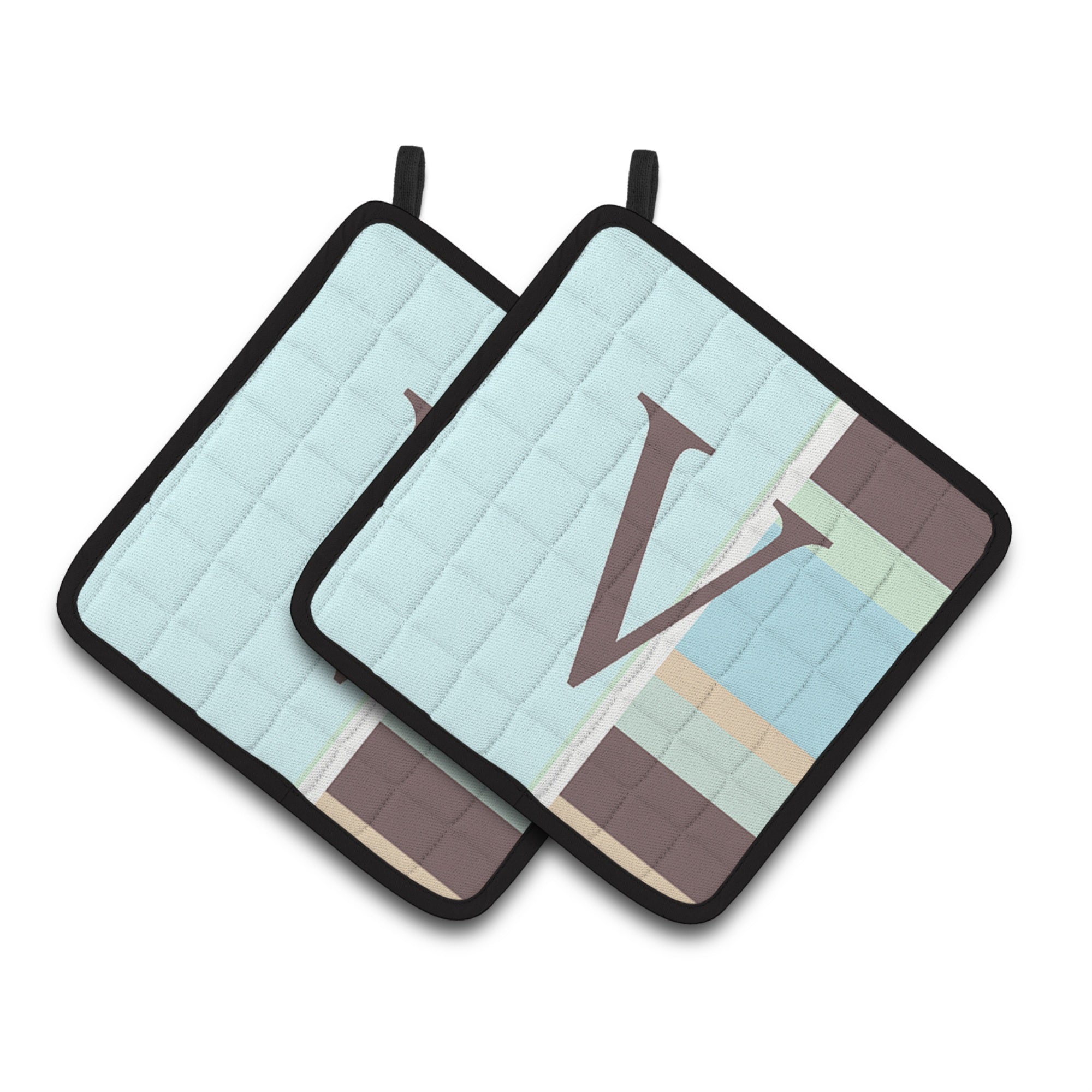 'Caroline'S Treasures Letter V Initial Monogram - Blue Stripes Pair Of Pot Holders Cj1003-Vpthd, 7.5Hx7.5W, Multicolor''