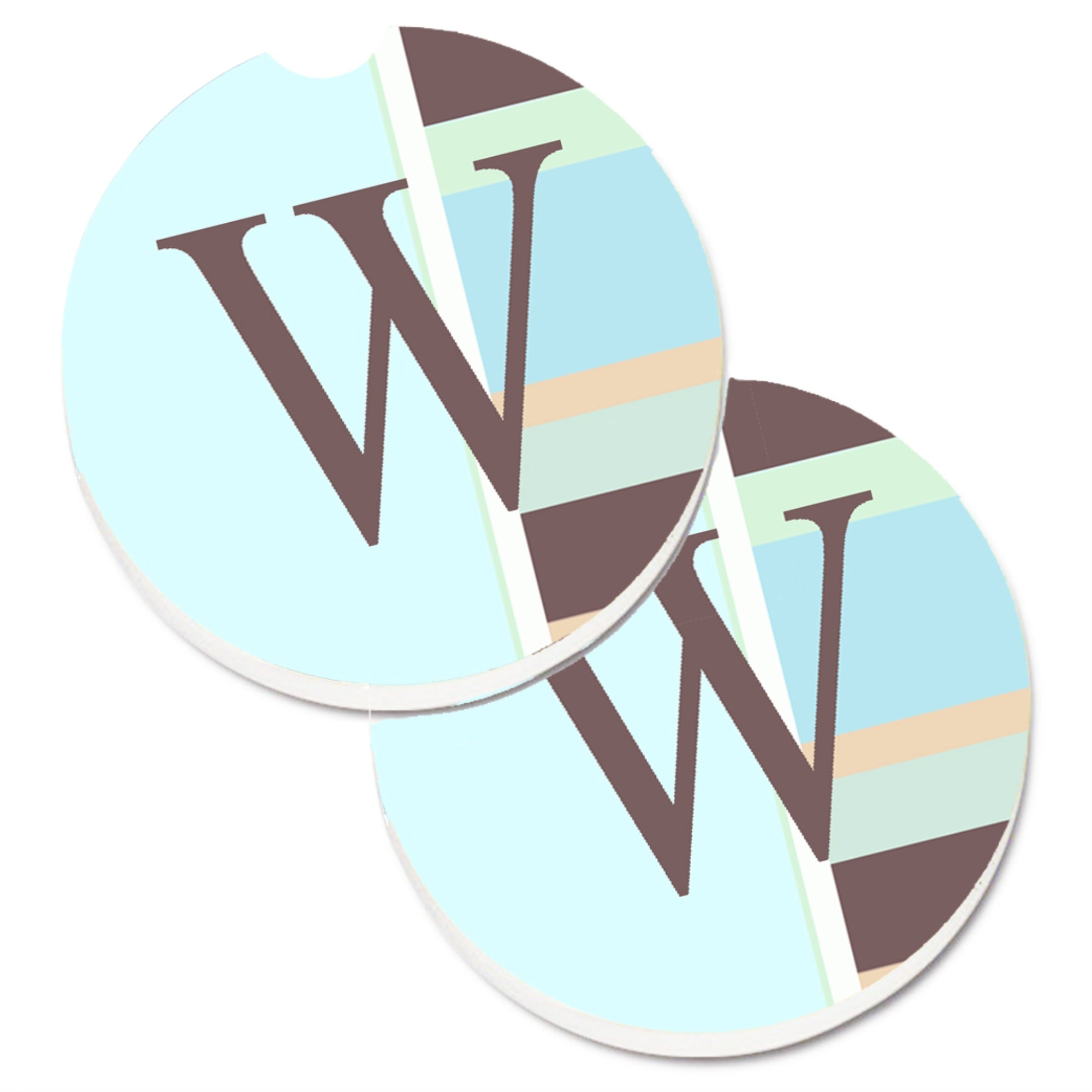 'Caroline'S Treasures Letter W Initial Monogram - Blue Stripes Set Of 2 Cup Holder Car Coasters Cj1003-Wcarc, 2.56, Multicolor'