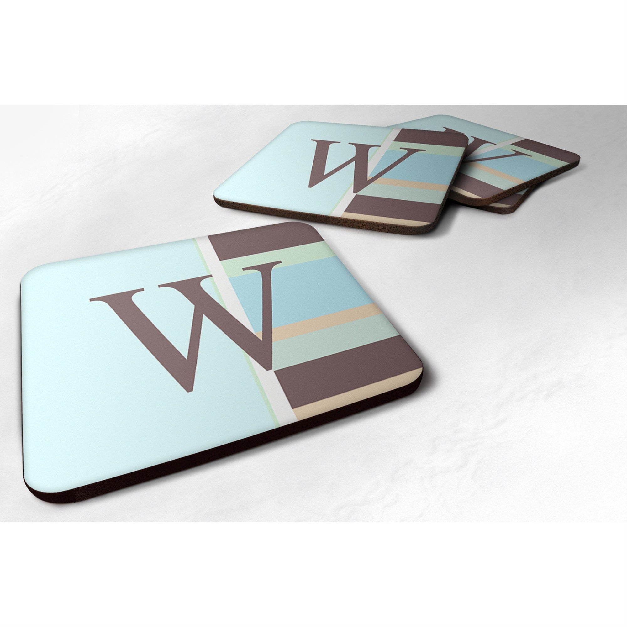 'Caroline'S Treasures Cj1003-Wfc Monogram-Blue Stripes Foam Coasters (Set Of 4), Initial Letter W, 3.5'''' H X 3.5'''' W, Multi