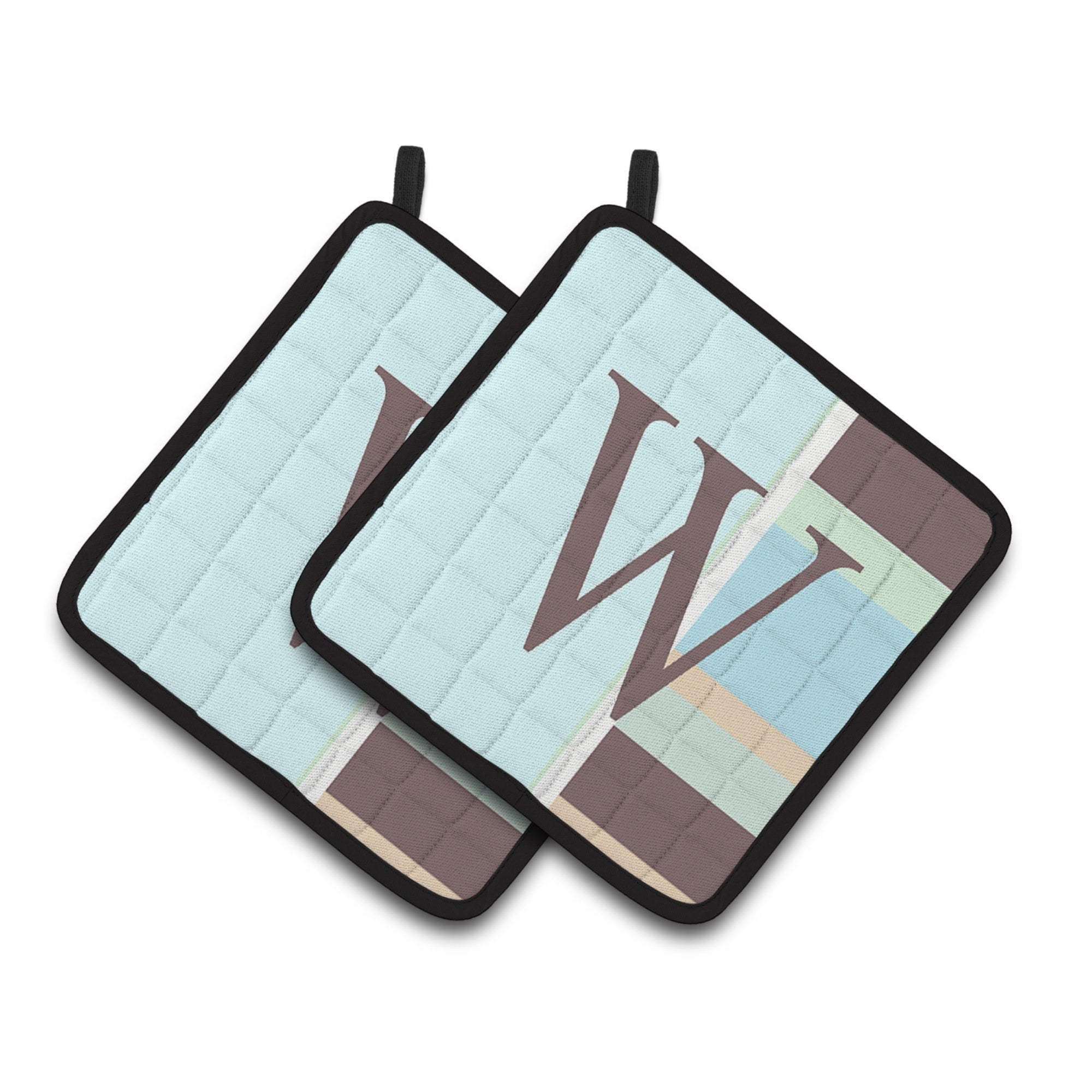 'Caroline'S Treasures Letter W Initial Monogram - Blue Stripes Pair Of Pot Holders Cj1003-Wpthd, 7.5Hx7.5W, Multicolor''