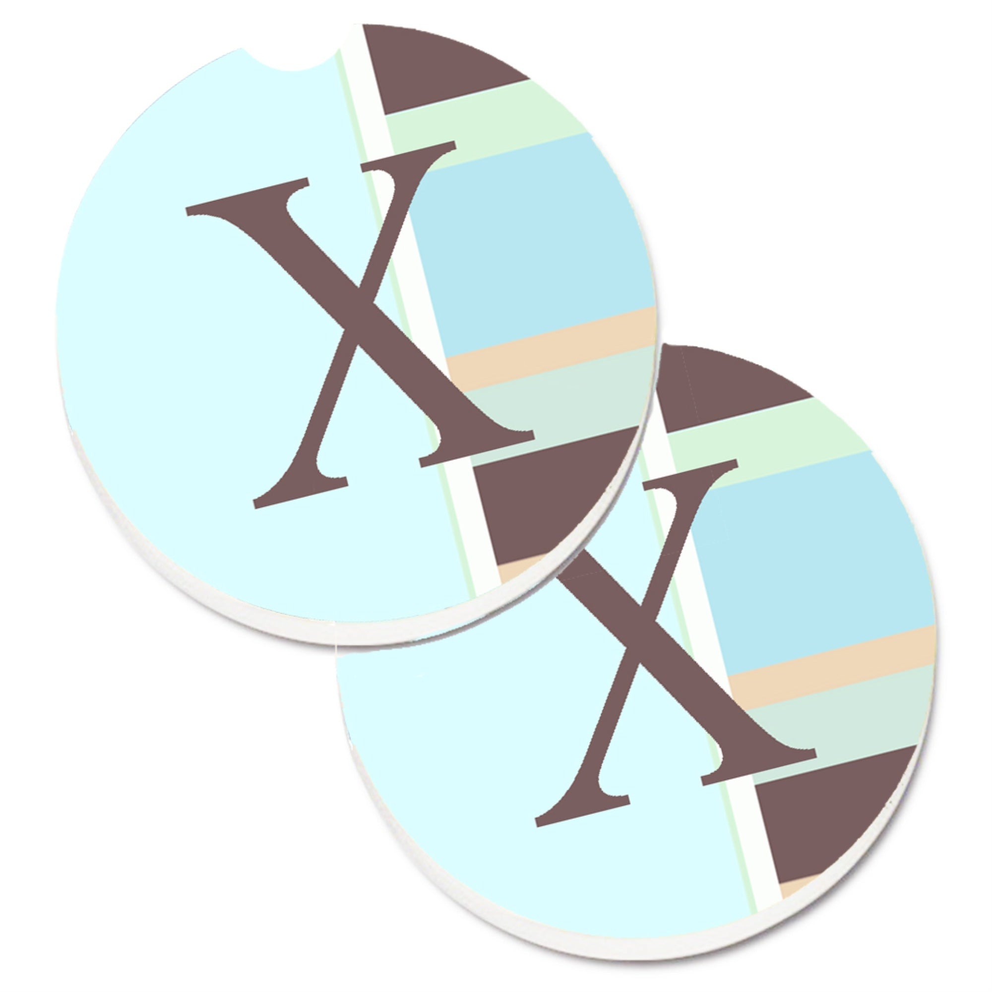 'Caroline'S Treasures Letter X Initial Monogram - Blue Stripes Set Of 2 Cup Holder Car Coasters Cj1003-Xcarc, 2.56, Multicolor'