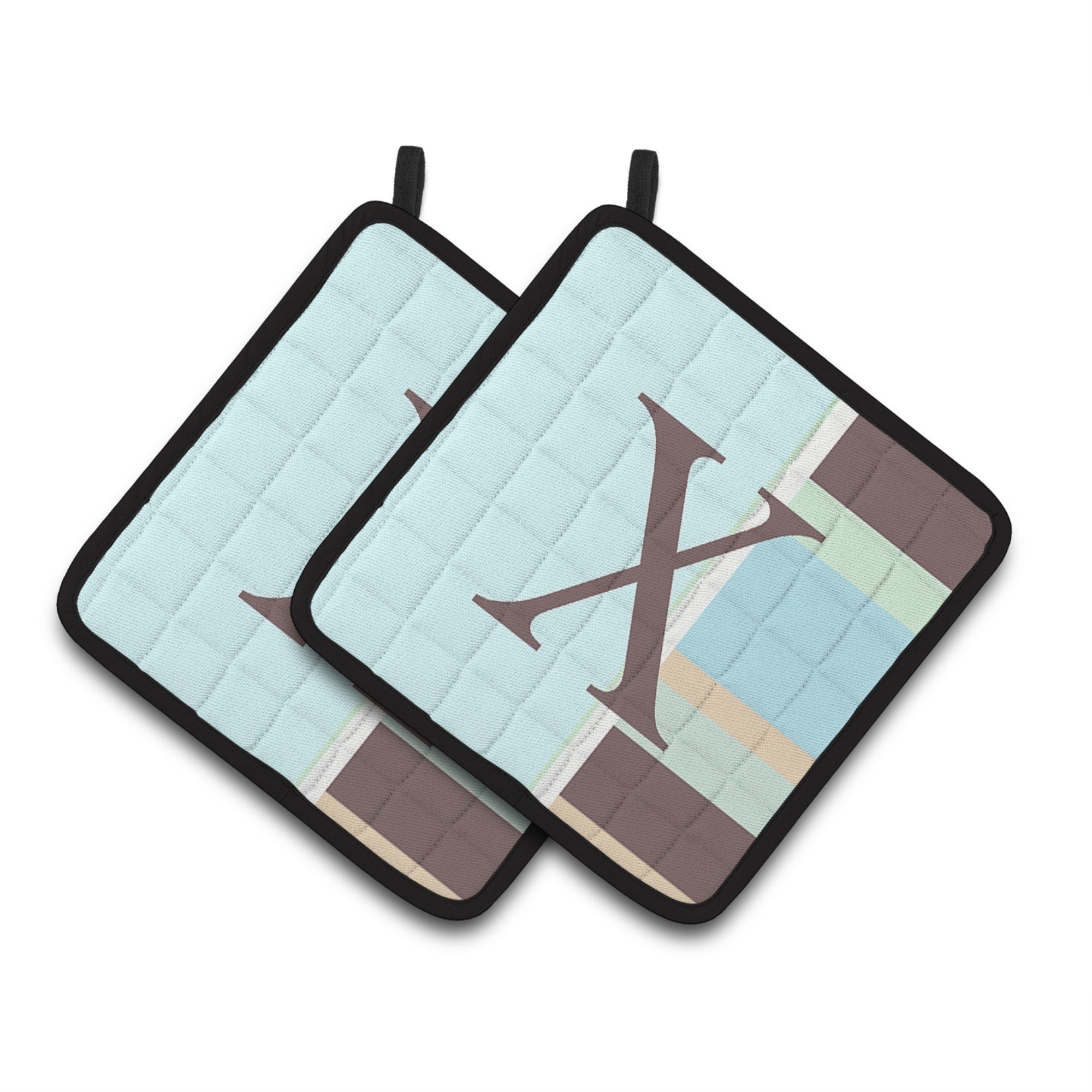'Caroline'S Treasures Letter X Initial Monogram - Blue Stripes Pair Of Pot Holders Cj1003-Xpthd, 7.5Hx7.5W, Multicolor''