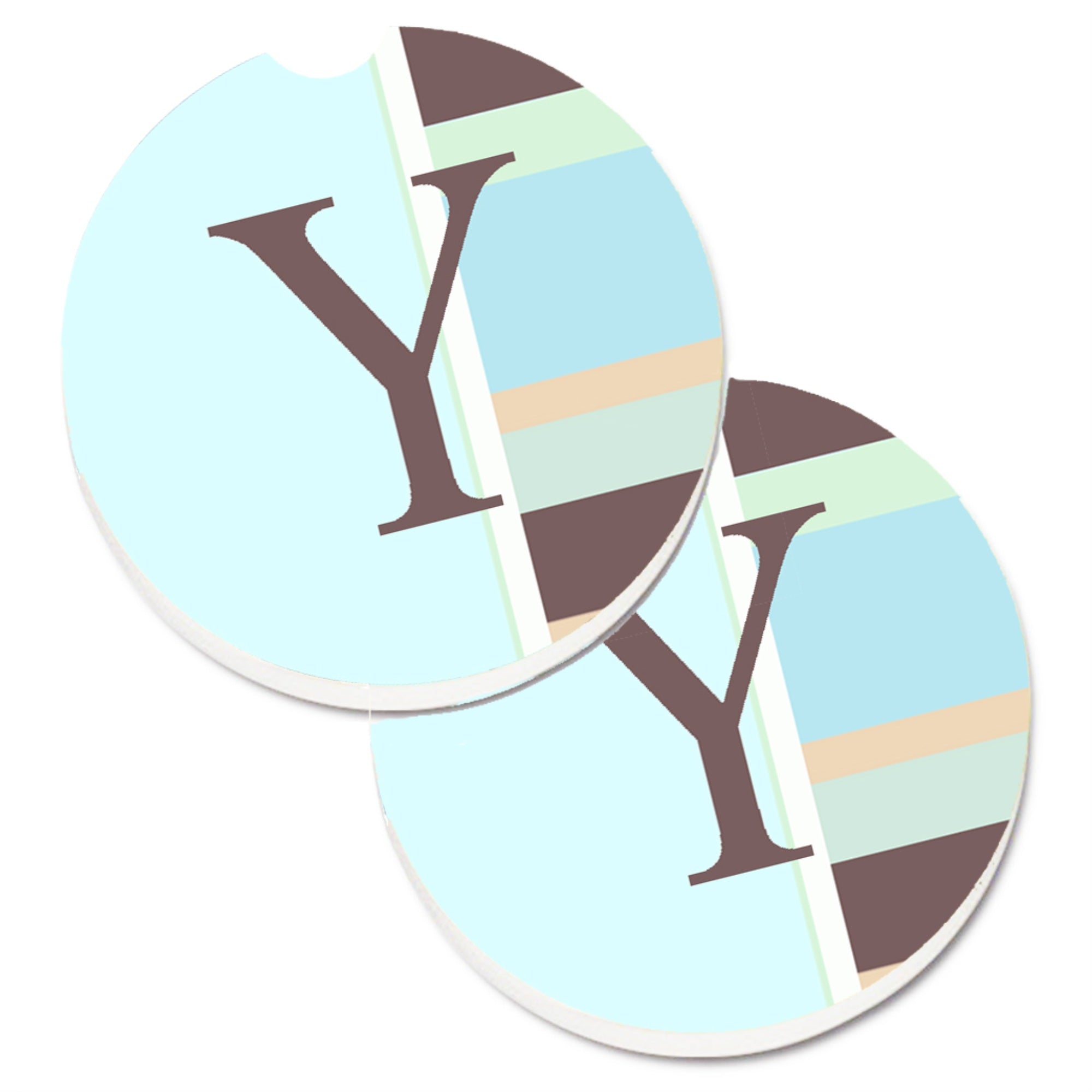 'Caroline'S Treasures Letter Y Initial Monogram - Blue Stripes Set Of 2 Cup Holder Car Coasters Cj1003-Ycarc, 2.56, Multicolor'