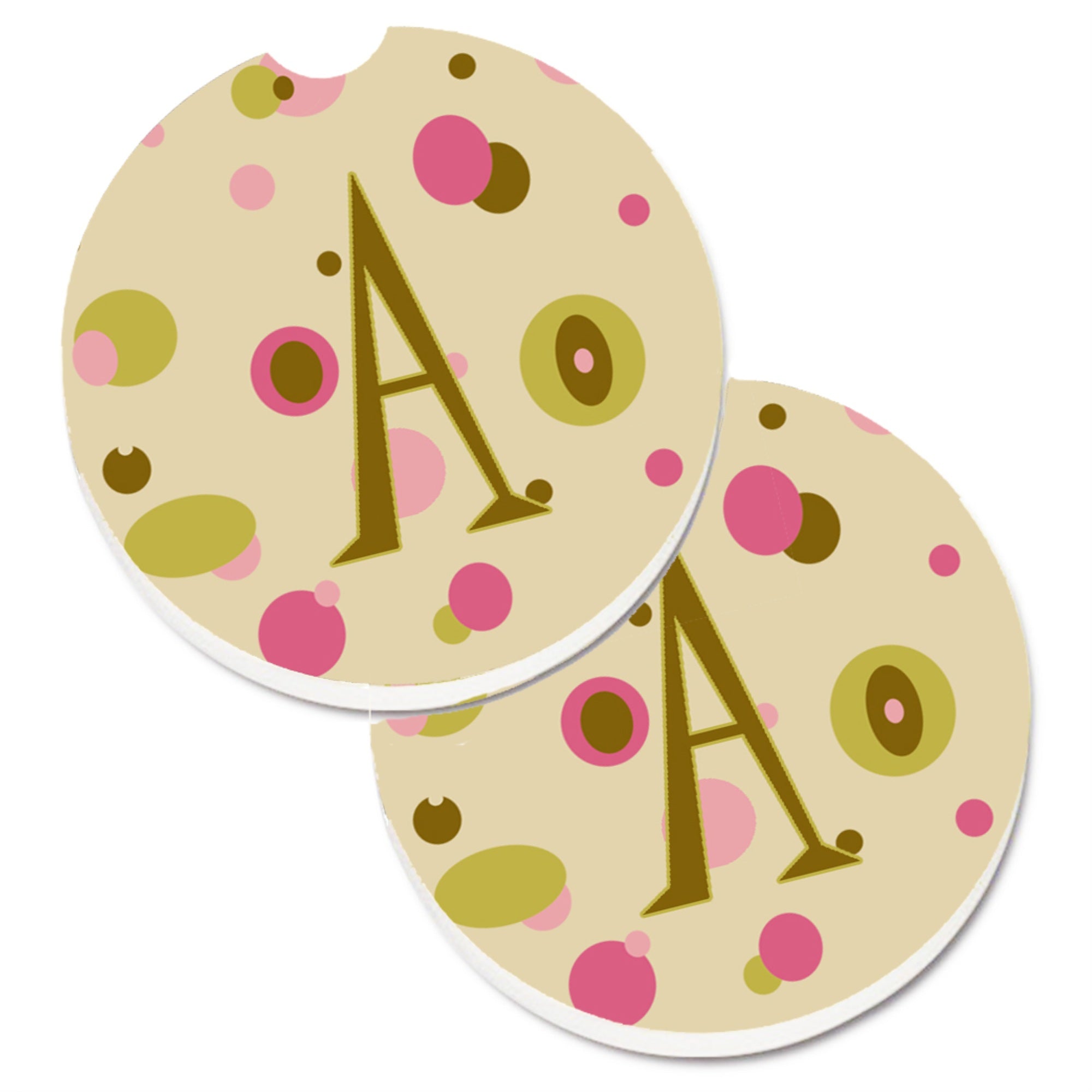 'Caroline'S Treasures Letter A Monogram - Tan Dots Set Of 2 Cup Holder Car Coasters Cj1004-Acarc, 2.56, Multicolor''