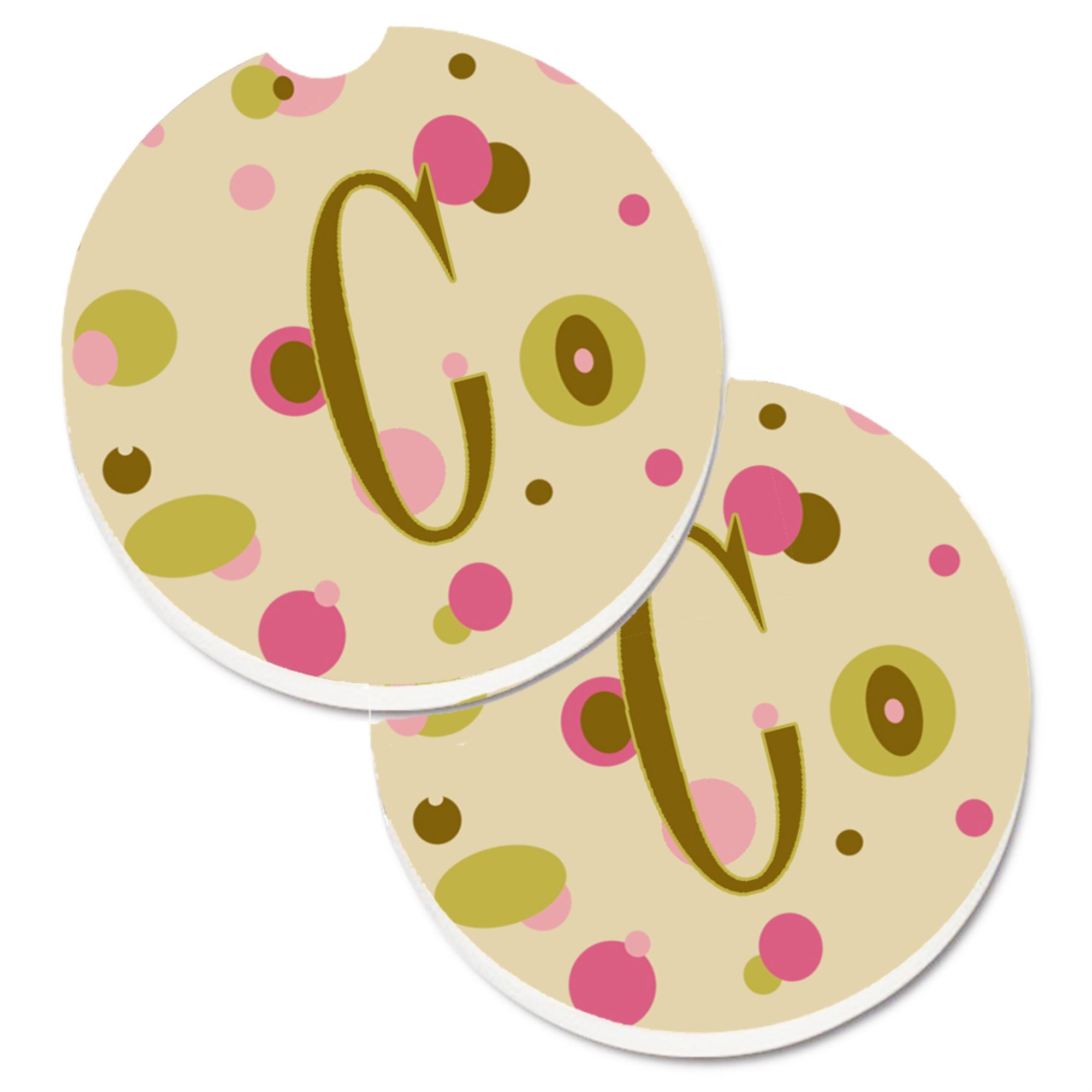 'Caroline'S Treasures Letter C Initial Monogram - Tan Dots Set Of 2 Cup Holder Car Coasters Cj1004-Ccarc, 2.56, Multicolor''