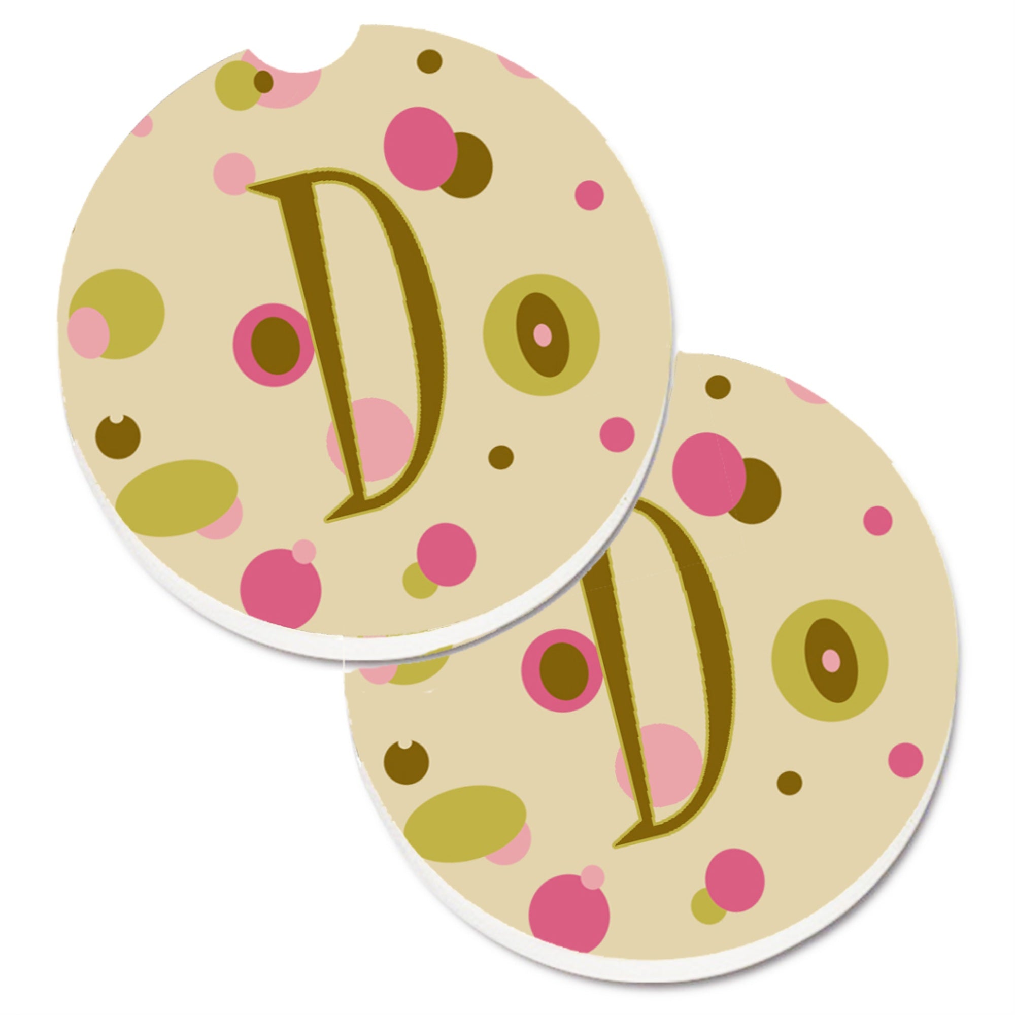 'Caroline'S Treasures Letter D Initial Monogram - Tan Dots Set Of 2 Cup Holder Car Coasters Cj1004-Dcarc, 2.56, Multicolor''