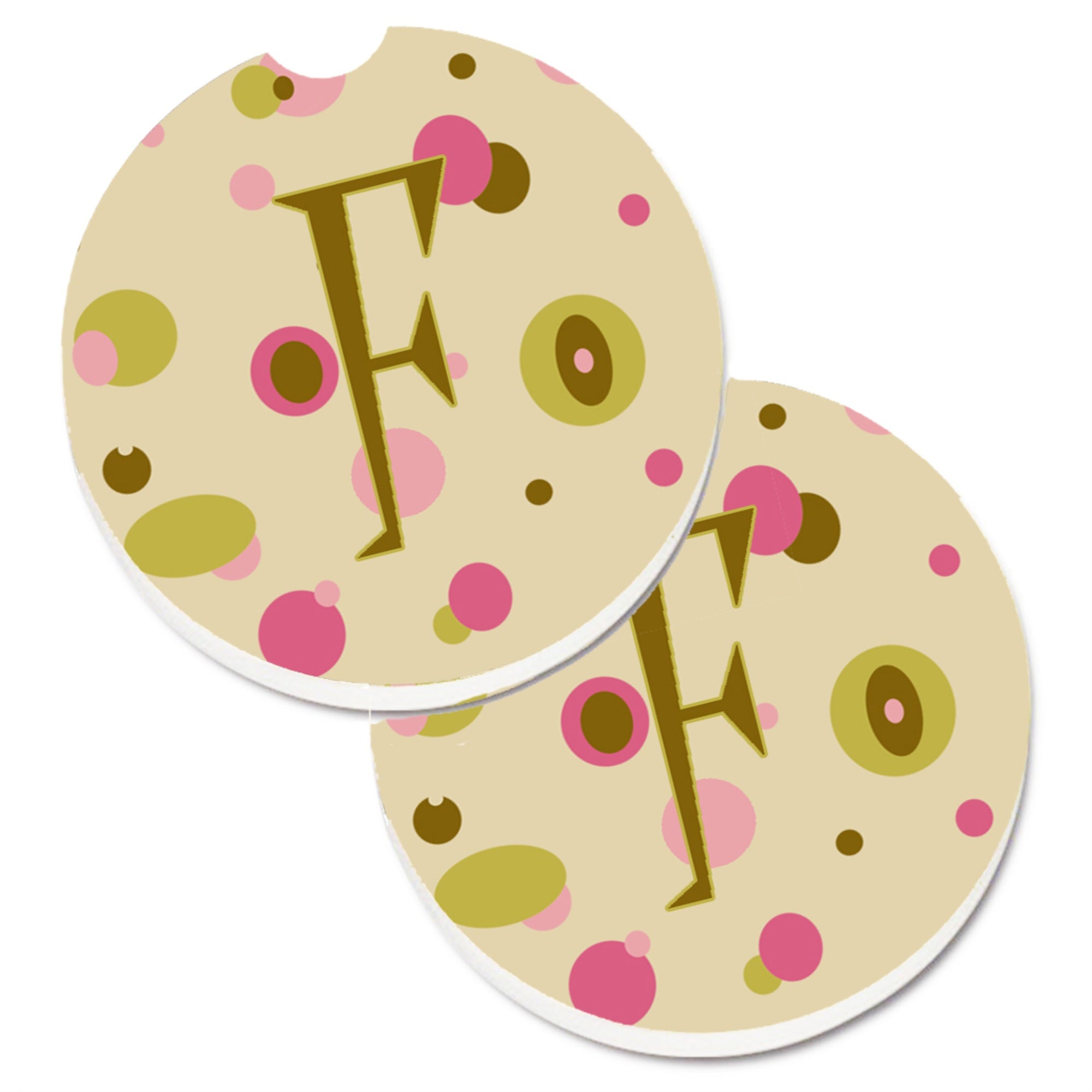 'Caroline'S Treasures Letter F Initial Monogram - Tan Dots Set Of 2 Cup Holder Car Coasters Cj1004-Fcarc, 2.56, Multicolor''